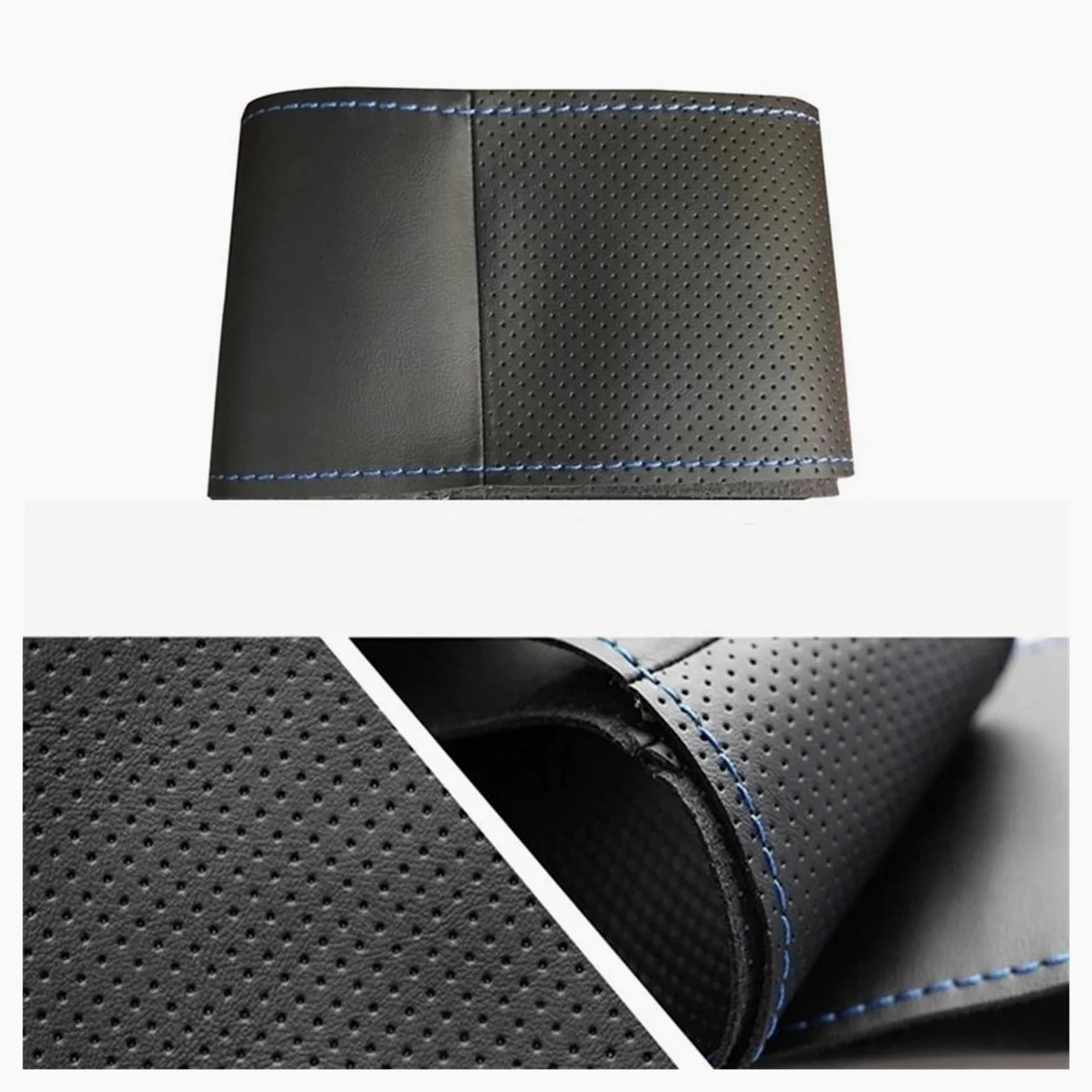 Fundas para Volante Coche para A3 A4 2013-2018 A6 2005-2018 Q3 2012-2018 Q5 Q7 2013-2018 Funda de Volante de Coche de Cuero marrón Negro Cosida a Mano(Negro)