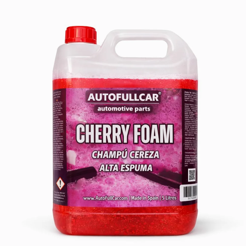 AutoFullCar Cherry Foam 5 Litros, Champu Espuma Activa Coche Rosa, Limpiador Alcalino Alta Concentracion, Lavado Carroceria, Uso con Lanza Foamer o Cubo, Encapsula Suciedad