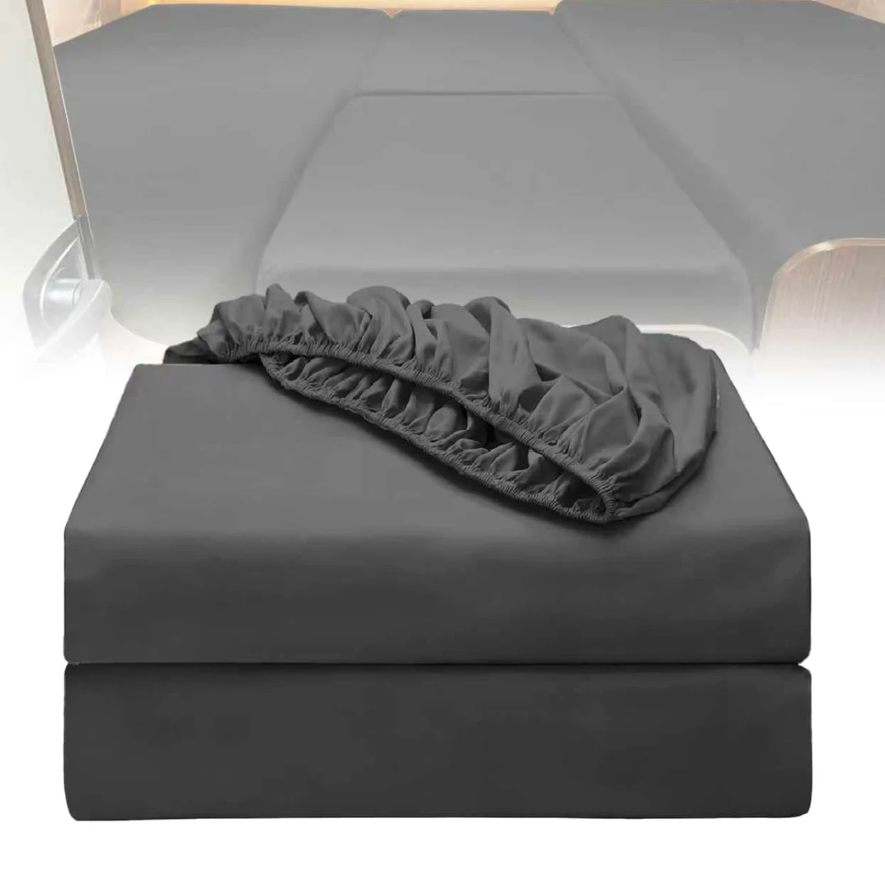 Juego de sábanas bajeras de 4 piezas con colchón central, juego de sábanas para caravana Volkswagen California/Mercedes-Benz Marco Polo/Fiat Ducato (gris humo)