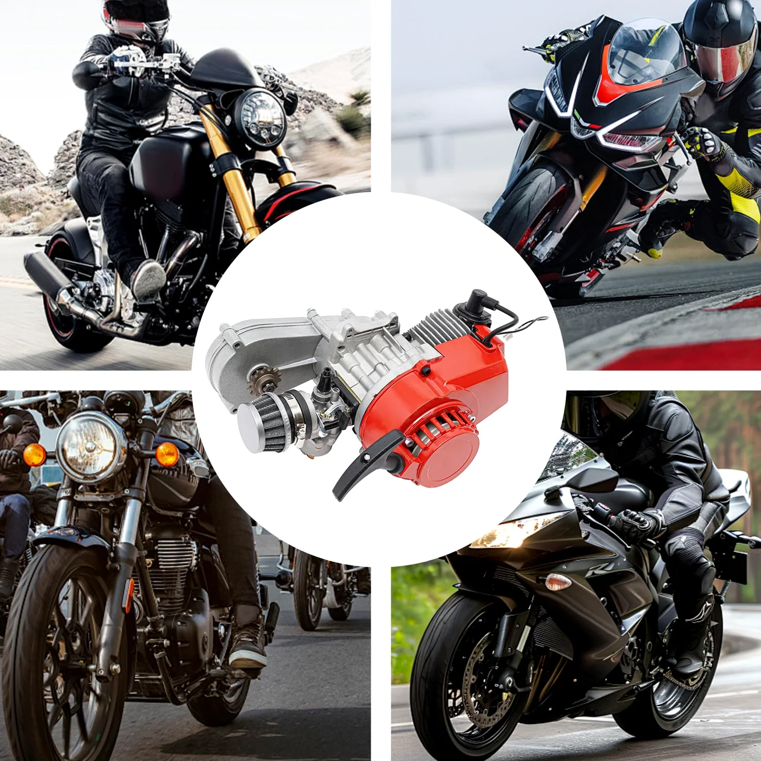 Motor de gasolina de 49 cc de 2 tiempos, motor ligero con 1,9 kW de potencia y arranque por cable, velocidad máxima de 48 km/h, ahorro de combustible para motos pequeñas, minimotos Dirt Bike ATV