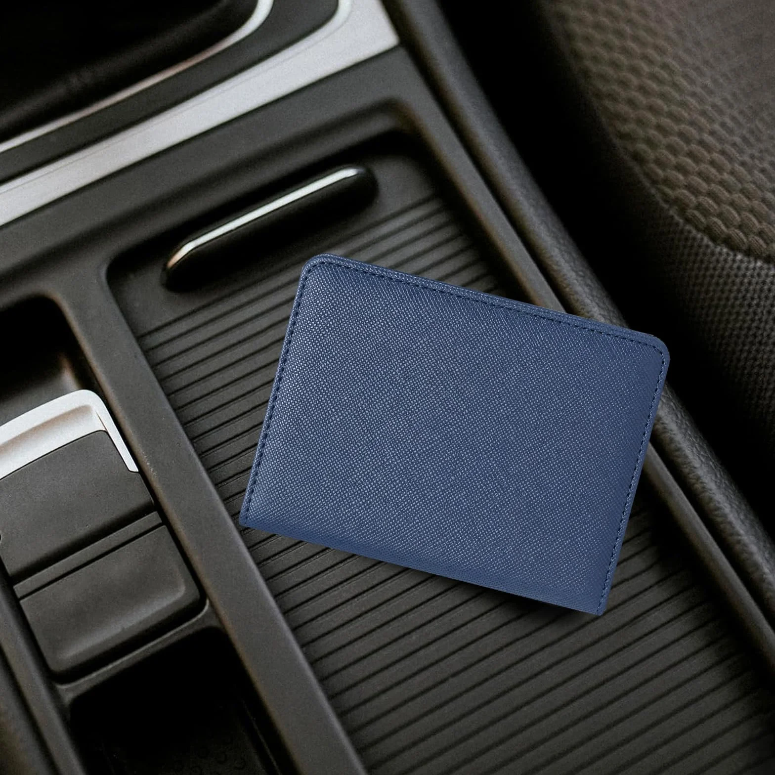 Caweet Soporte para registro de coche y seguro – Organizador de guantera de coche – Portadocumentos de cuero para carné de conducir, carné de identidad y tarjetas, azul-1