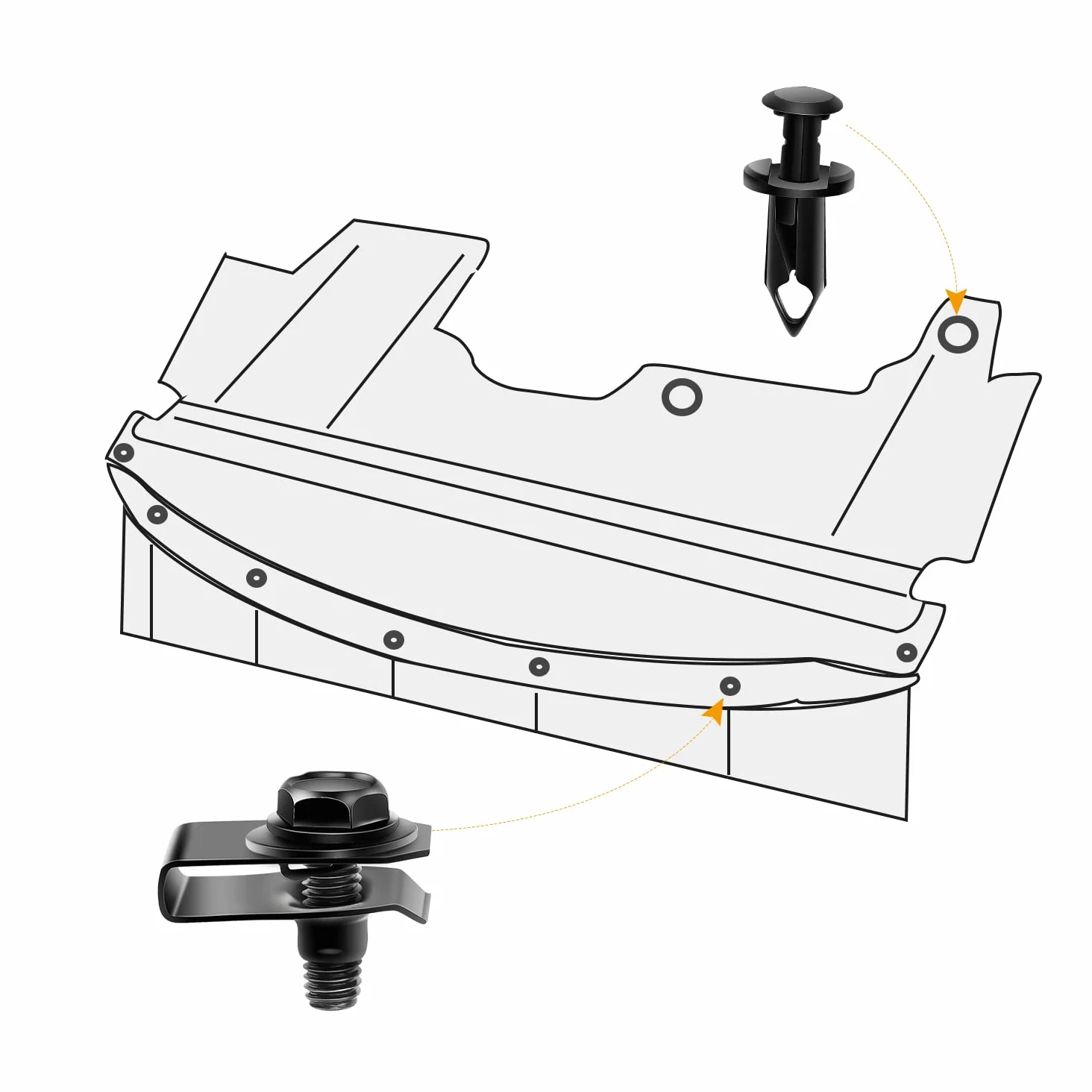 GOOACC 70 piezas de protección contra salpicaduras del motor, pernos de carrocería, forro de defensa, retenedor de empuje, clips de remache, nailon