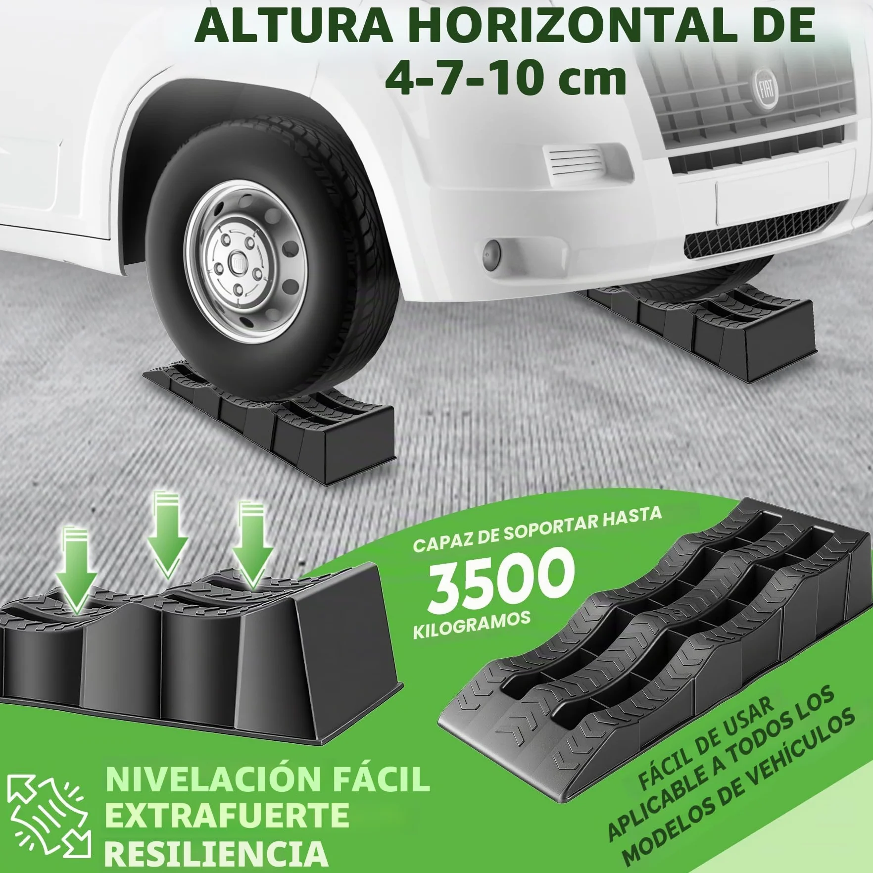 Rampas para Coches, 3 Niveles de Altura 4/7/10cm Calzos Autocaravana, 2 Unidades Rampa Coche, Camper Furgoneta Accesorios, Estabilizadores Camper, Cuñas Niveladores para Cualquier Superficie