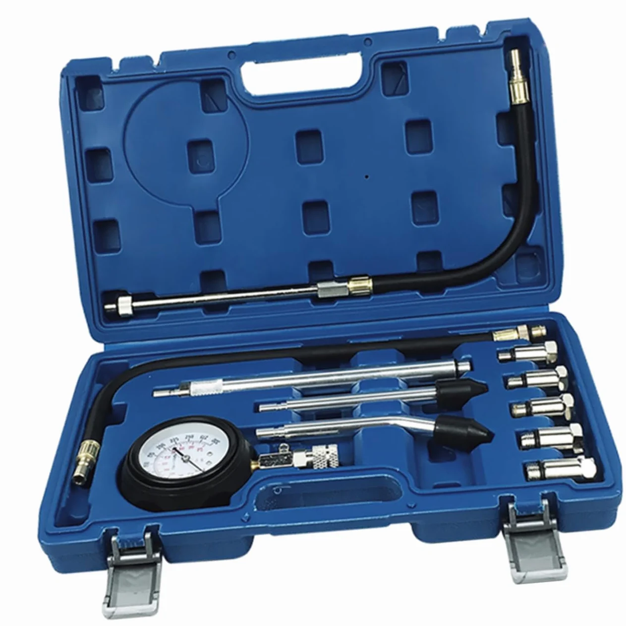 PartyKindom Kit Comprobador de Compresión para Motor de Gasolina, Medidor de Cilindro 0-300 Psi, Válvula de Retención y Adaptadores Roscados