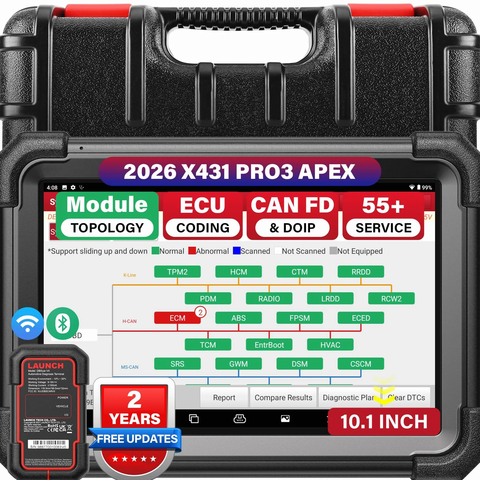 LAUNCH X431 PRO3 APEX OBD2 - Herramienta de diagnóstico para mecánico, codificación en línea, tarjeta de topología, CAN FD y DoIP, 50+ servicios, diagnóstico de todo sistema, funciones de guía, FCA y