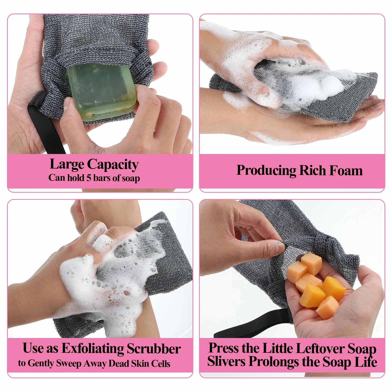 Bolsas de jabón sólido esponja exfoliante corporal doble capa