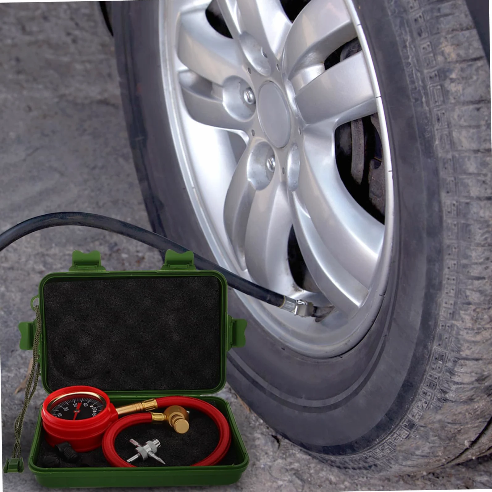 Ciieeo Manómetro de Presión para Neumáticos de Coche, Latón y Goma, Medición Precisa, Instalación Fácil, Adecuado para Proyectos de Modificación de Coche