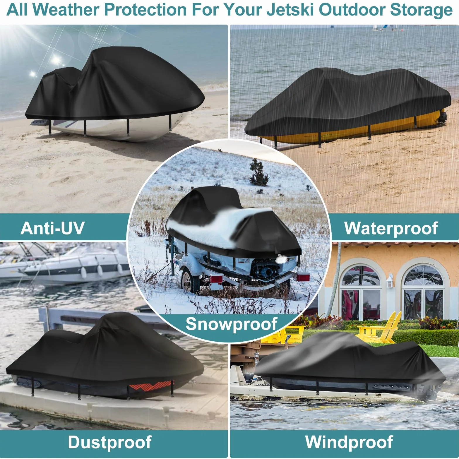 Funda para moto acuática 420D resistente al agua de 3 plazas, cubierta Waverunner mejorada con 2 rejillas de ventilación, 4 hebillas resistentes al viento, funda universal para todo tipo de clima para