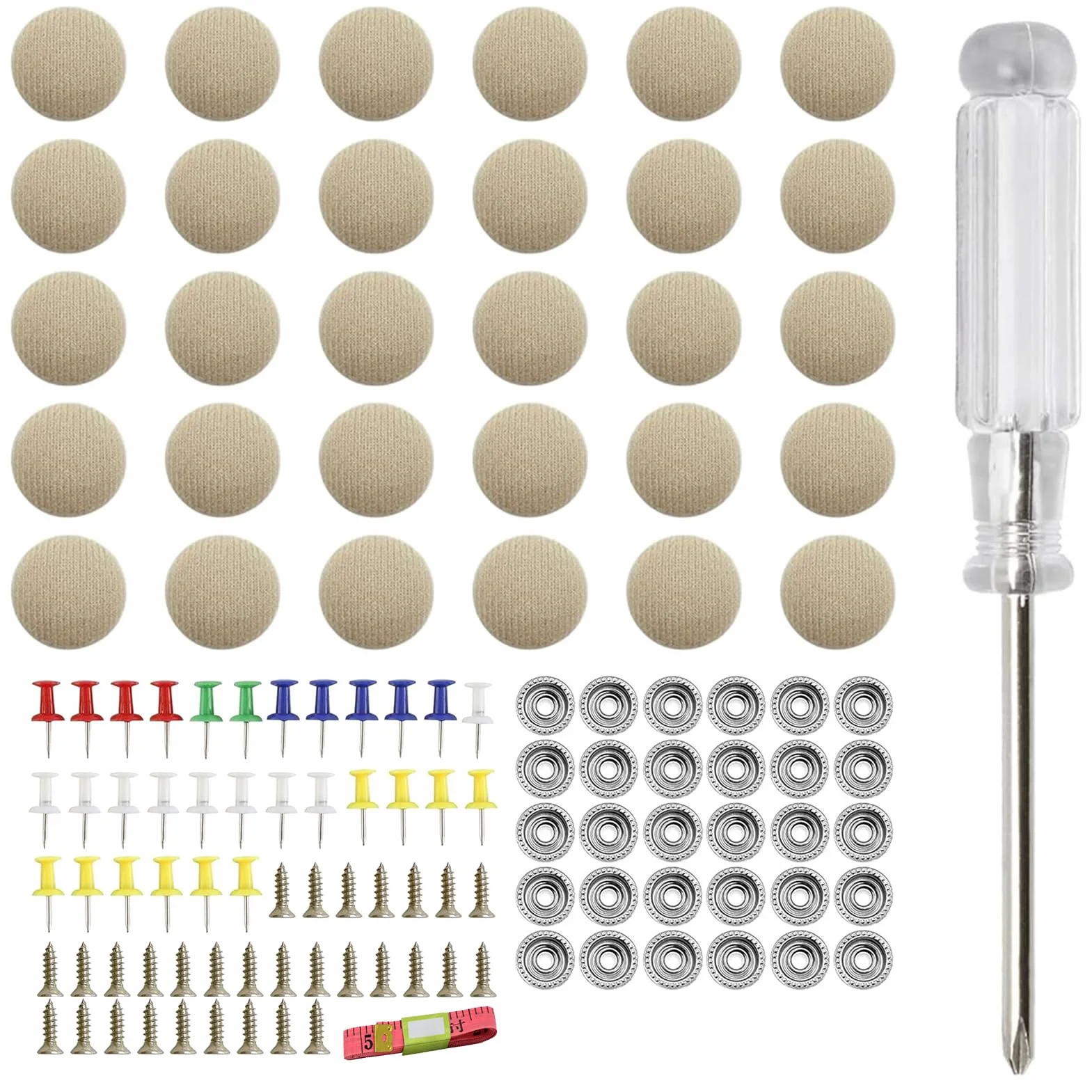30 Piezas Kit Chinchetas Techo Coche, Botones Reparación Techo Coche con Pasadores Destornillador Cinta Métrica Universal para Cielo Techo Caído Retenedor Tejido Vehículo