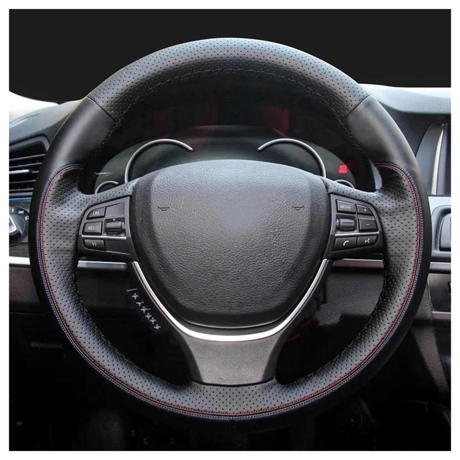 Fundas para Volante Coche Funda para Volante de Coche de Cuero Genuino Negra Cosida a Mano para F10 520i 528i 730Li 740Li 750Li(Negro)