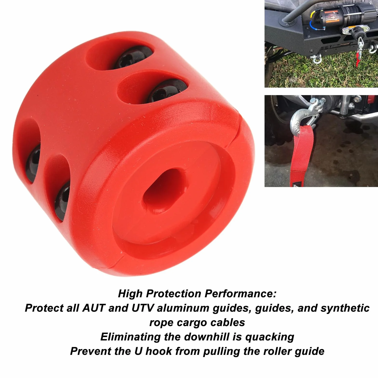 Tope de gancho para cable de cabrestante con llave hexagonal ATV, UTV, SUV, ORV o camión ORV (rojo)