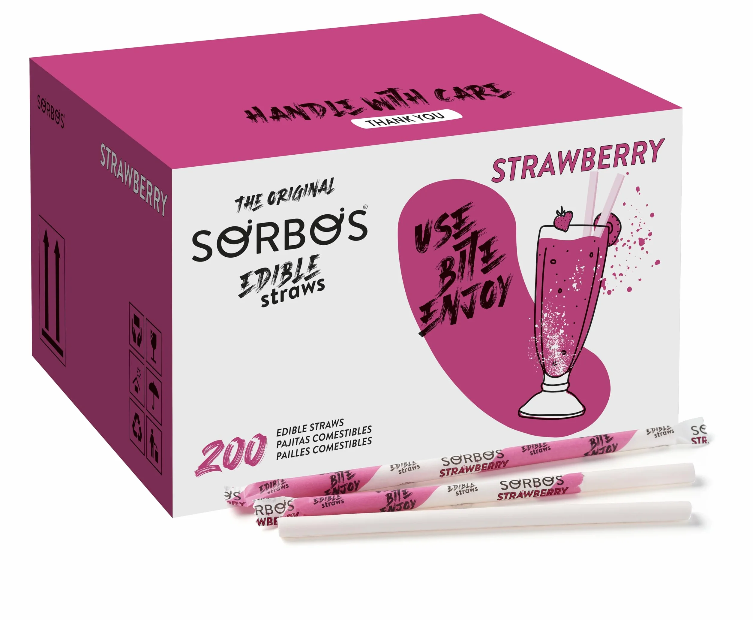 Pajitas comestibles sabor fresa 19 cm biodegradables sin gluten paquete 200