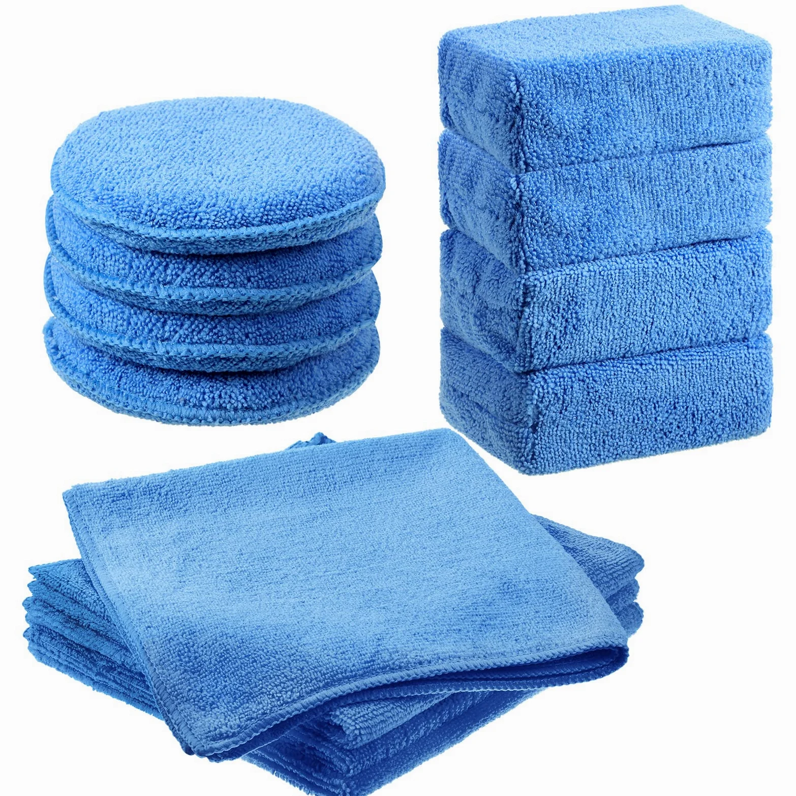 Tallew Paquete de 12 almohadillas aplicadoras de microfibra, esponja de microfibra para coche, incluye aplicador de microfibra de cera redonda, rectangular, toalla de secado de coche, kit de detalles