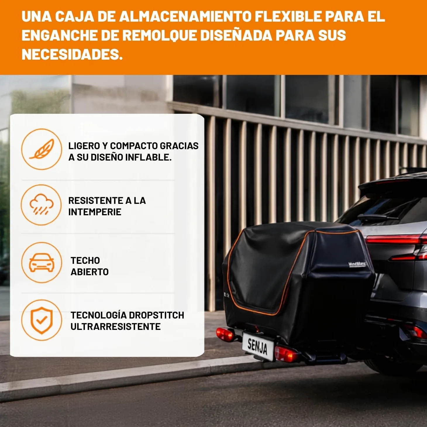 Mont Blanc Cofre de Enganche Hinchable Senja - 76 a 300 L, Carga 48 kg | Cofre trasero sobre enganche, compatible con portabicicletas. Impermeable, dropstitch, 76 a 300 litros, carga 48 kg.