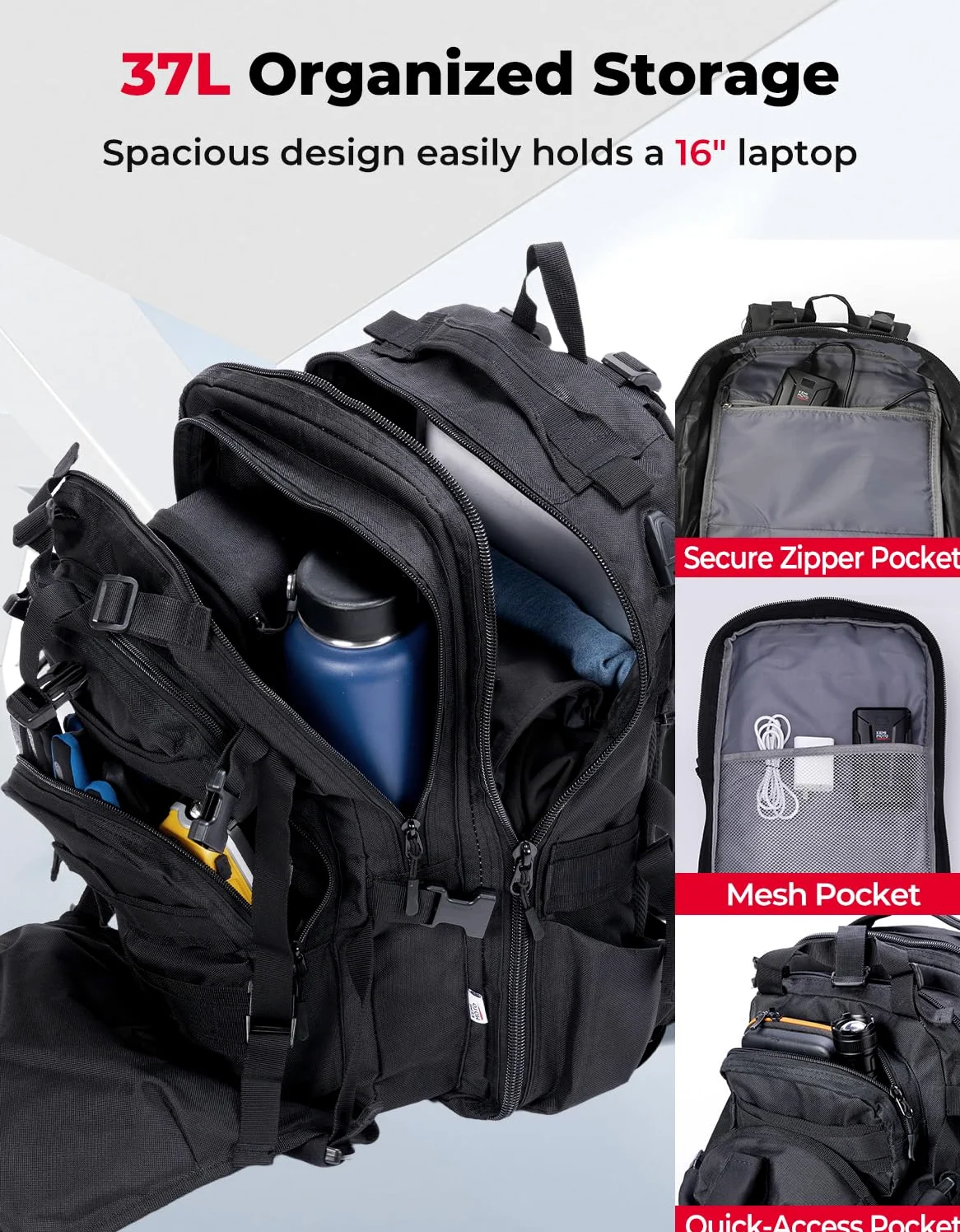KEMIMOTO - Mochila para Casco de Motocicleta, Bolsa de Casco de 37L de Gran Capacidad con Puerto de Carga USB, Mochila de Conducción y Desplazamiento para Hombres