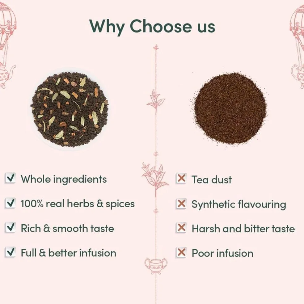 VAHDAM Juego De Regalo De Té Chai 3 Variedades Surtido De Té Suelto 100% Puro Sin Gluten Sin OGM Caja De Regalo
