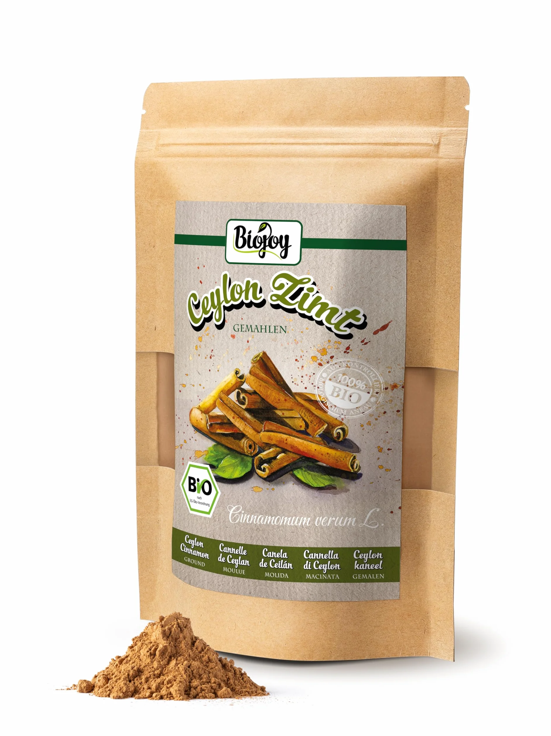 Biojoy Canela de Ceylan en Polvo Ecológica 250 g, Ceilán Canela molida Cinnamomum verum