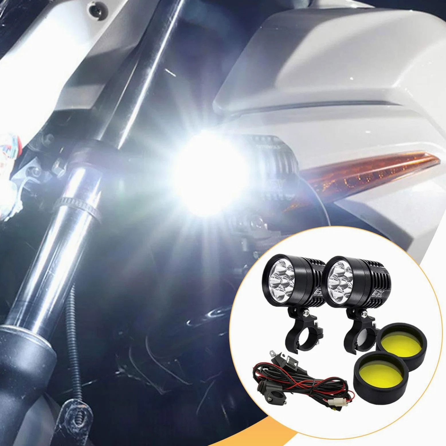 Intermitentes LED Moto 6500LM 12V, Par de Luces Antiniebla de Rendimiento, Diámetro 6cm (2.36"), Aleación y PC, Fácil Instalación