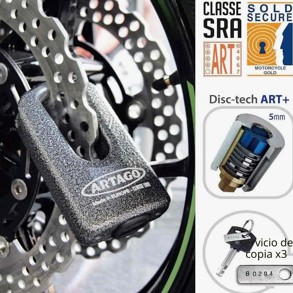 Artago 69T2 Pack Candado Antirrobo Disco Alta Seguridad + Soporte para Yamaha MT-07 y Tracer 700, Homologado Sra, Sold Secure Gold, ART4