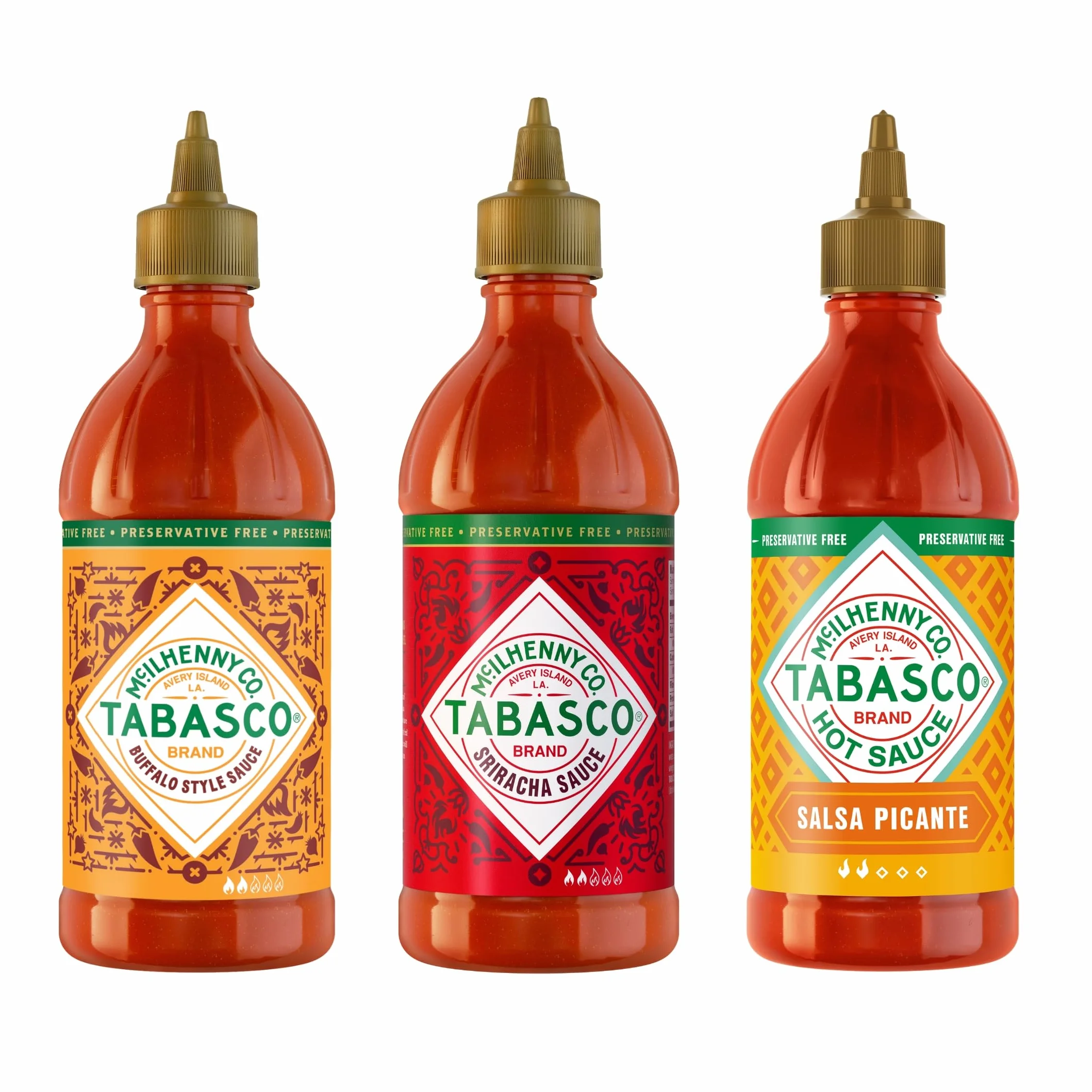 TABASCO 3-pack: Sriracha, Búfalo y Salsa Picante 256 ml Botellas