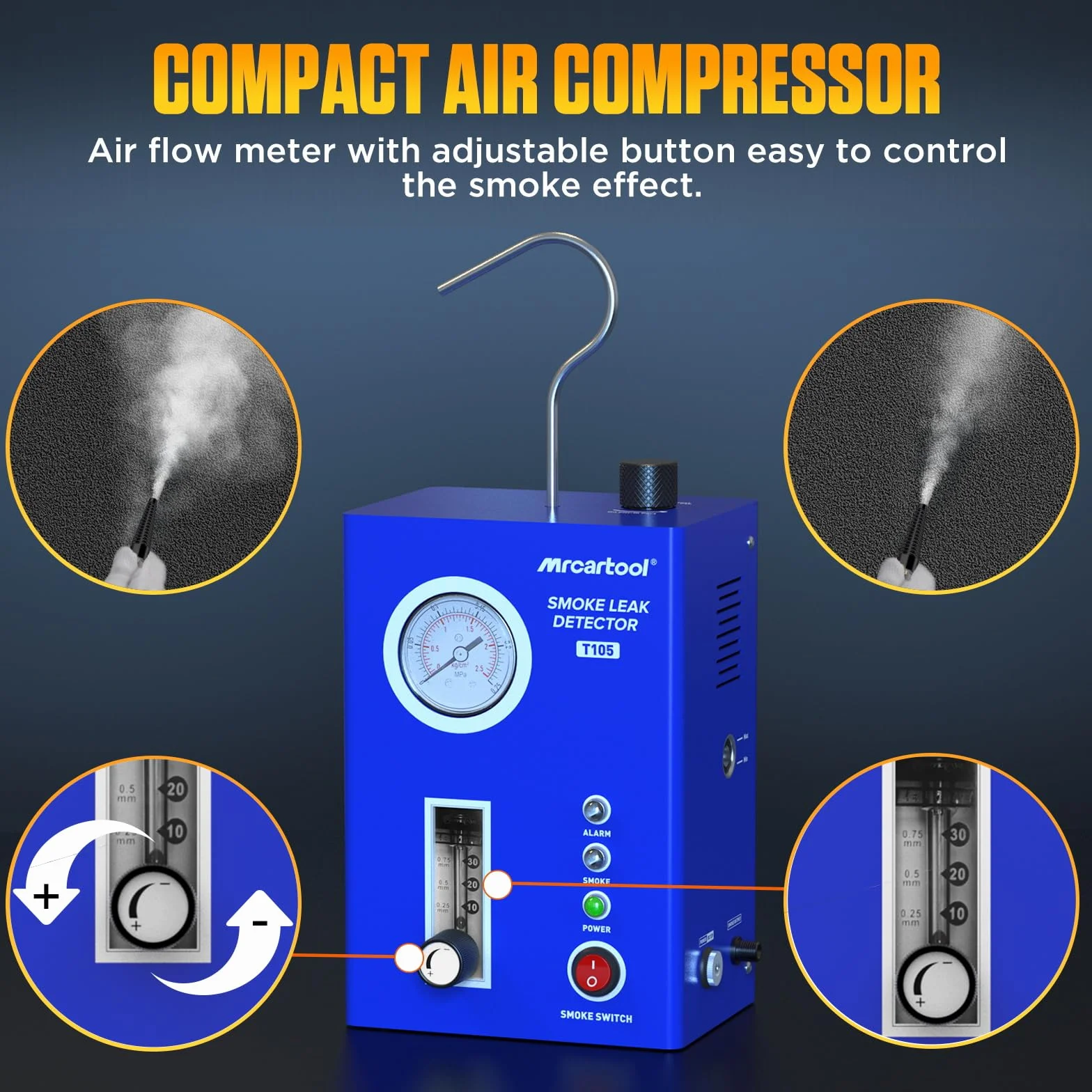 Detectores de Fugas de Combustible para Coches con Bomba de Aire integrada 12V Detector de Fugas de Humo con manómetro y medidor de Flujo de Humo, máquina de Humo Detector de Fugas para Coches
