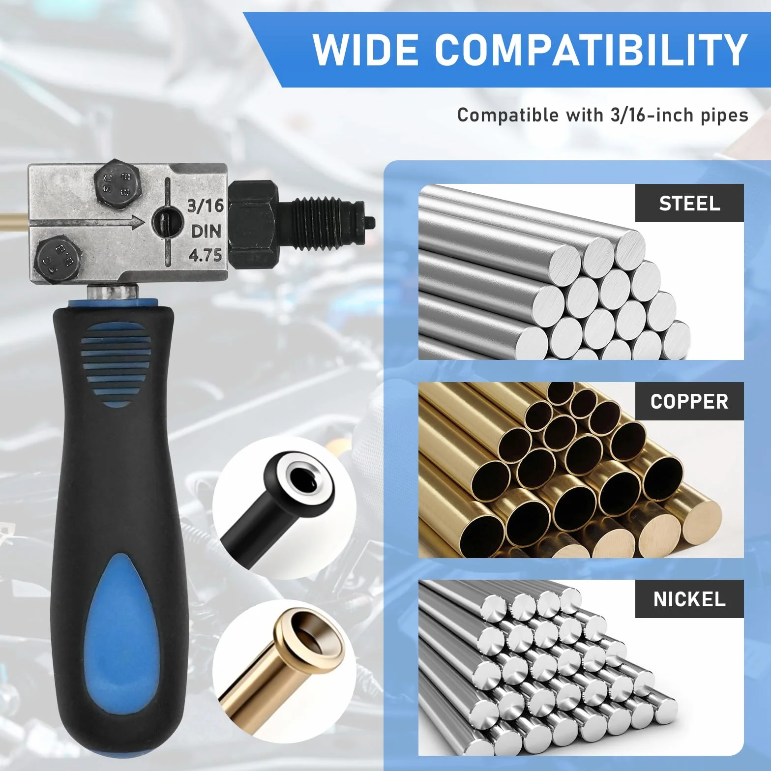 11 piezas de cable de freno para rebordear DIN, con cable de freno de 4,75 mm, 10 conexiones roscadas, 5 conexiones+cinta de sellado PTFE para frenos, cables hidráulicos (juego 2)