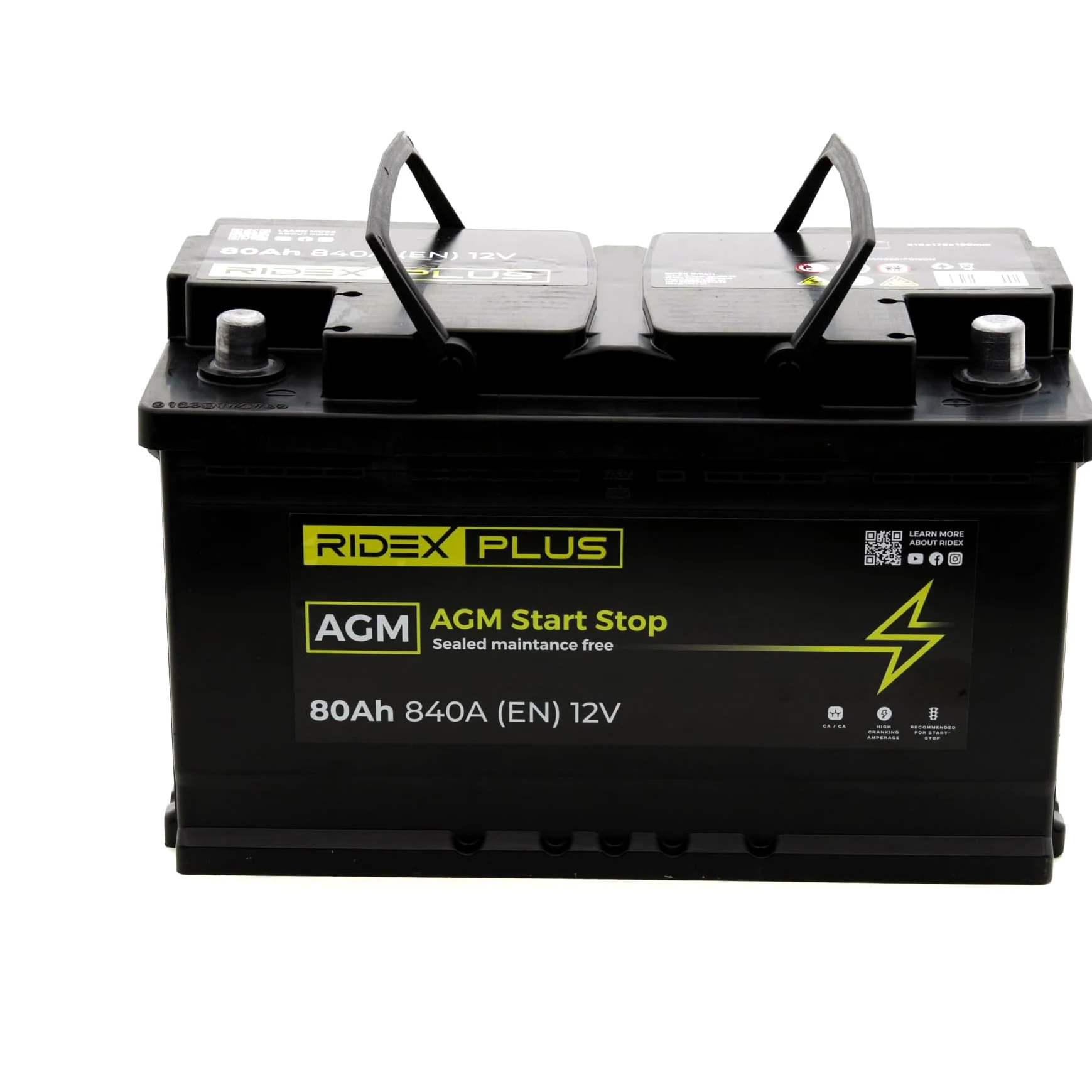 RIDEX PLUS 1S0013P AGM Start-Stop Batería Coche 80Ah 840A 12V B13 DIN/ISO L4 Baterías de Arranque de 75Ah 70Ah Compatible con VW Transporter T5 Furgoneta 7HA, 7HH, 7EA, 7EH Tiguan II AD1, AX1