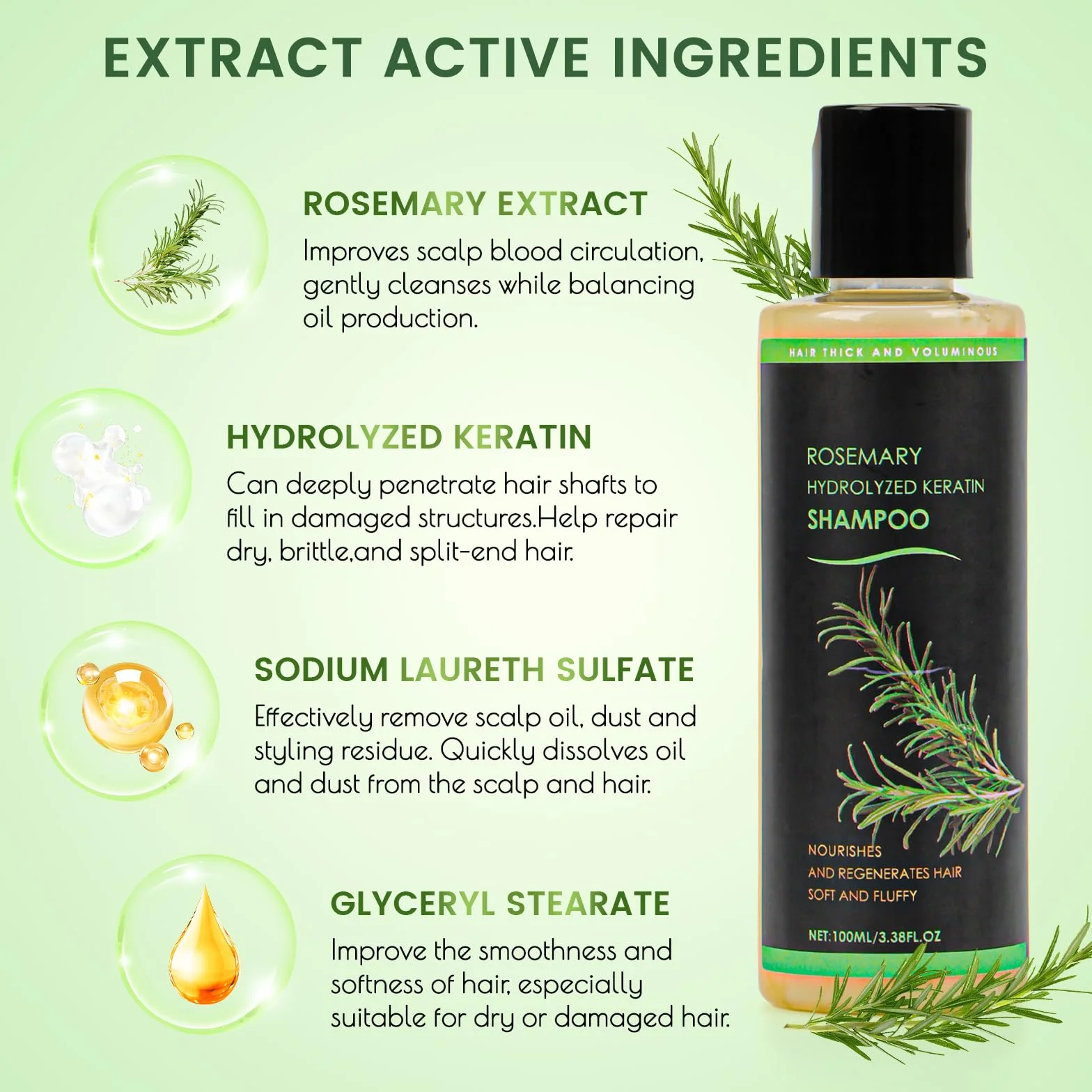 Organic Rosemary Hair Growth Champú con Queratina Hidrolizada