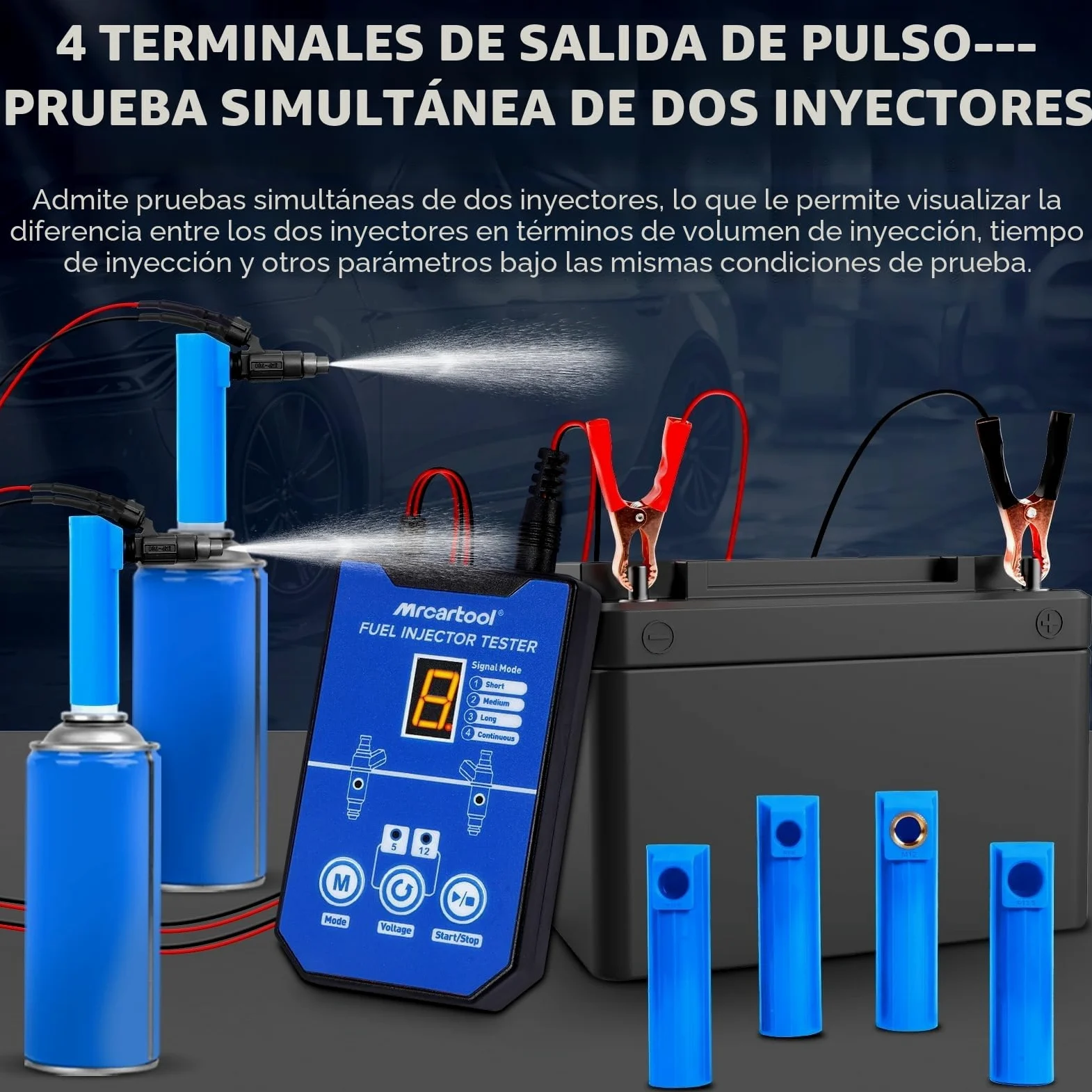 MRCARTOOL - Comprobador de inyectores de combustible para coche, 12 V, con 6 boquillas para inyectores EFI GDI de 5 V, 12 V, 8 modos de impulso, kit de limpieza, doble potencia, cable de 1 m