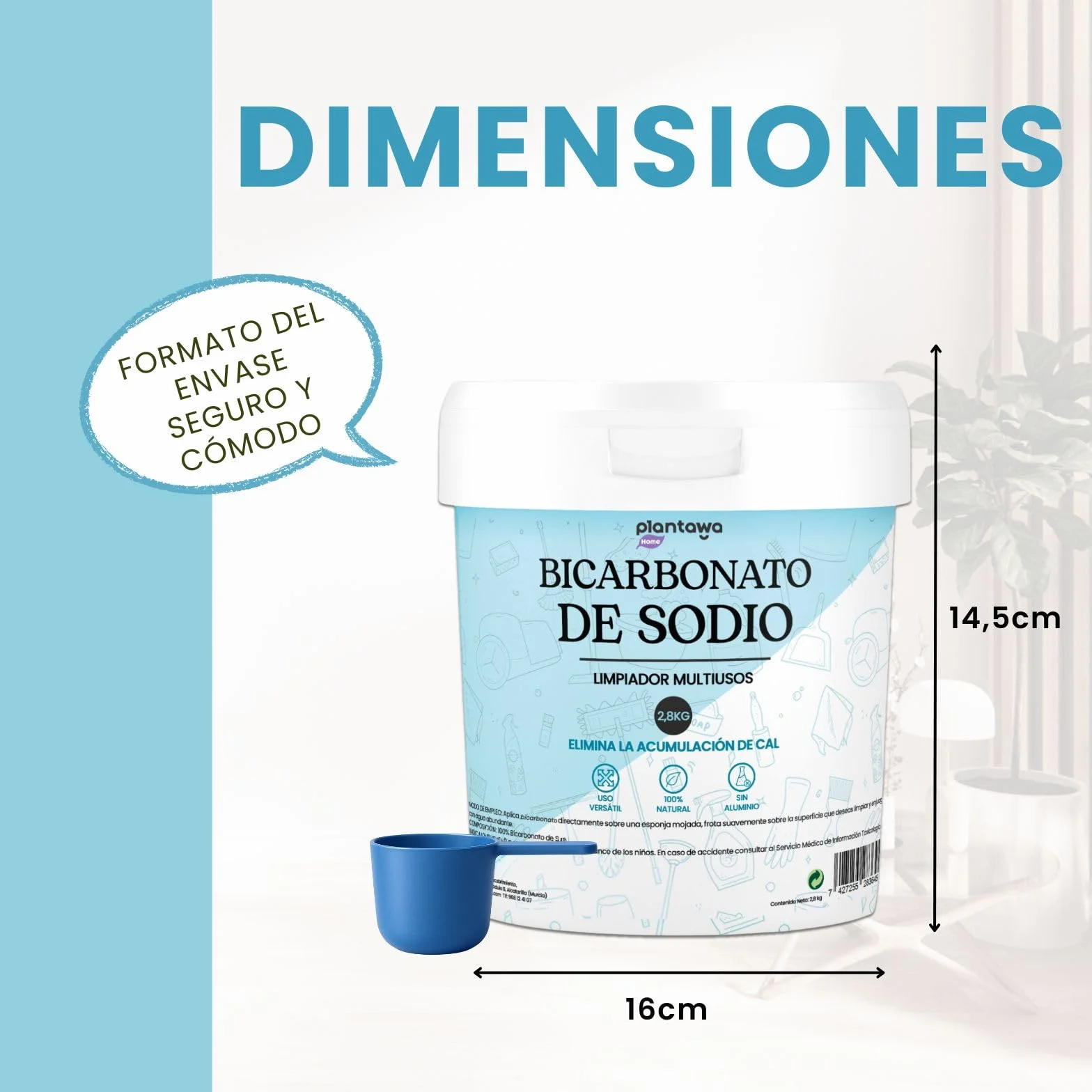 PLANTAWA Bicarbonato de Sodio 2,8kg Polvo Multiusos para Limpieza del Hogar Alta Pureza