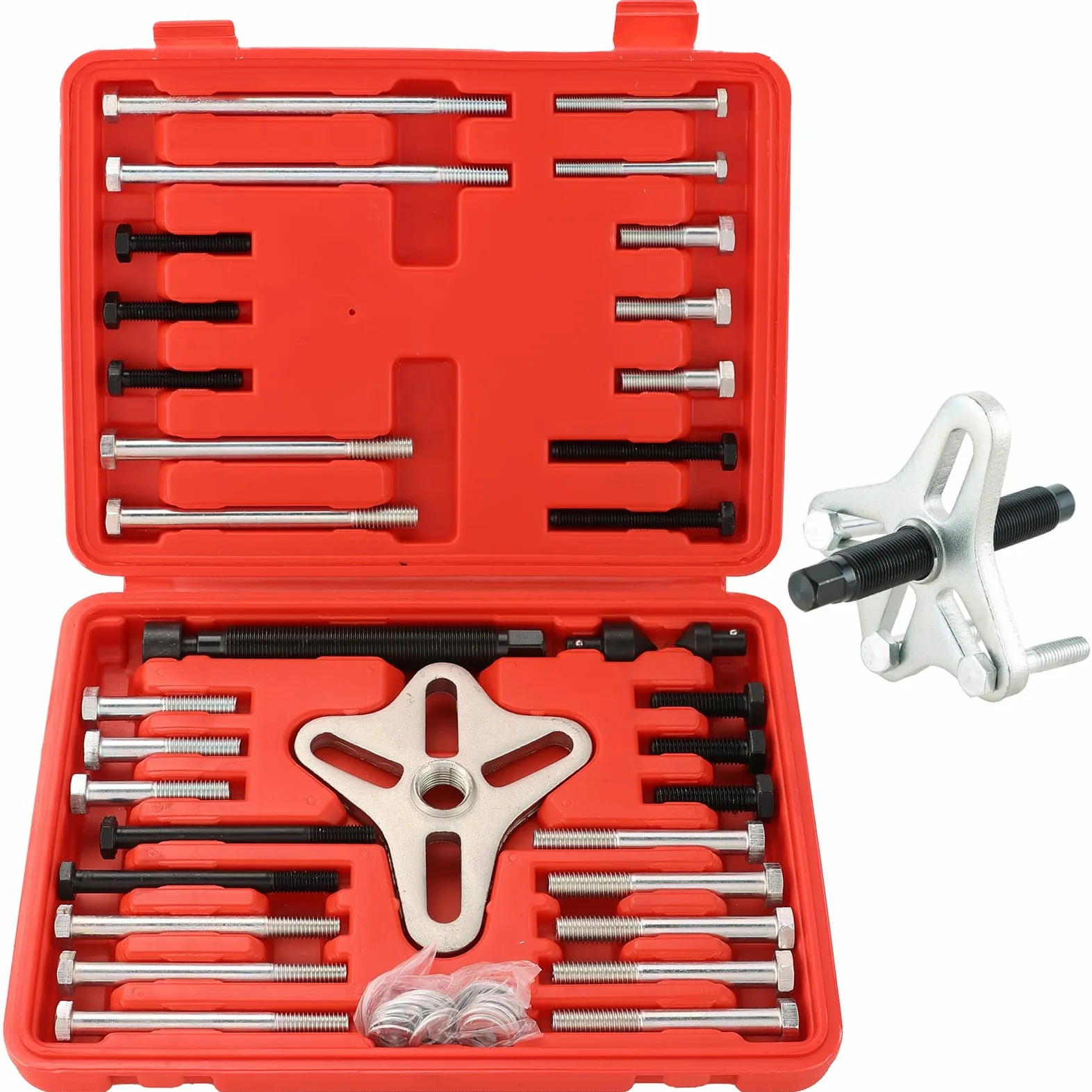 Juego de extractor de equilibrador armónico de 46 piezas, kit de extractor de volante, extractor de polea de cigüeñal, poleas y engranajes de cigüeñal para la mayoría de automóviles, camionetas, SU