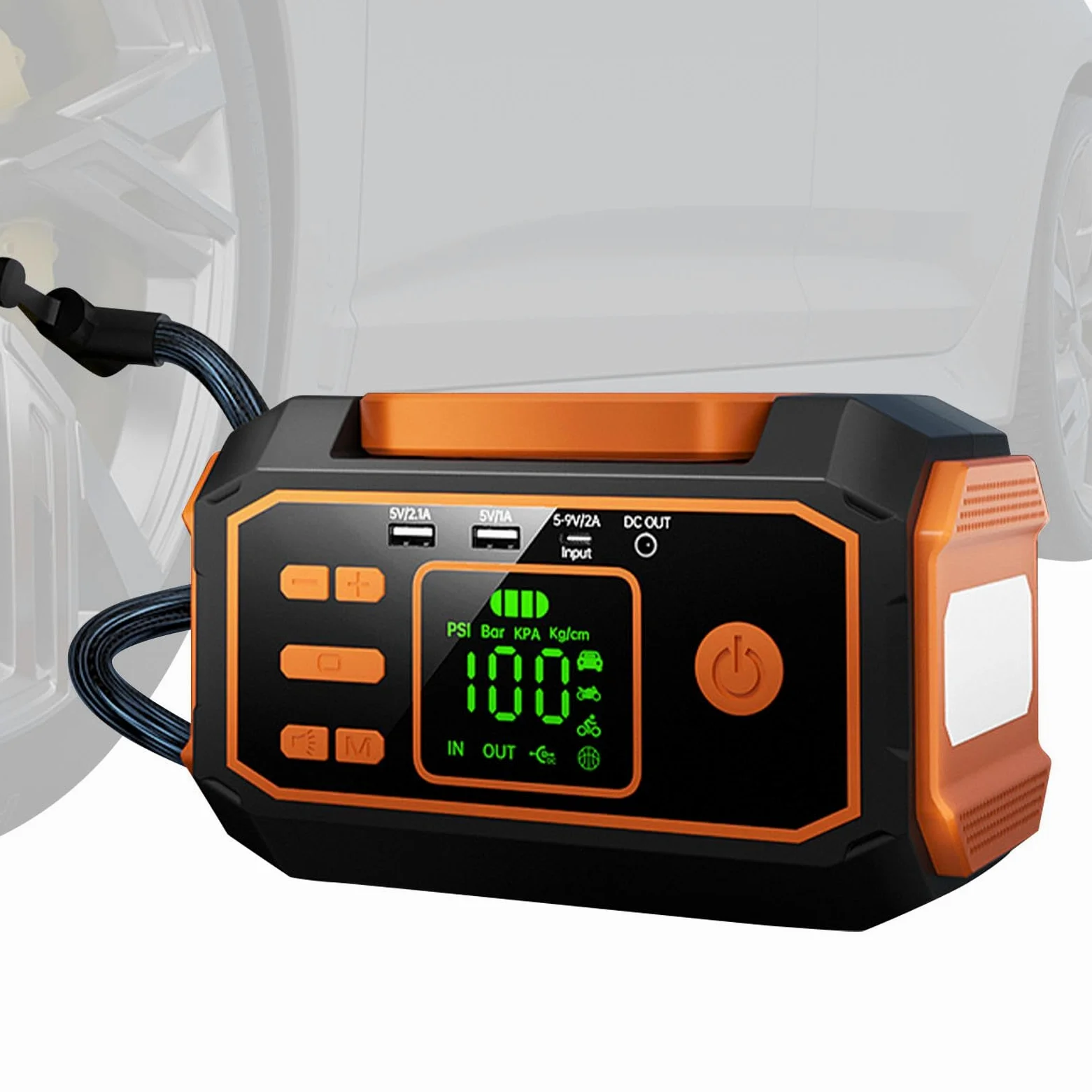 Inflador De Neumáticos Compresor De Aire Automotriz Con Luz LED | Bomba De Neumáticos Con Manómetro Digital Para Autocaravana Camping Bicicleta Motocicleta Vehículo SUV Camión Garaje En