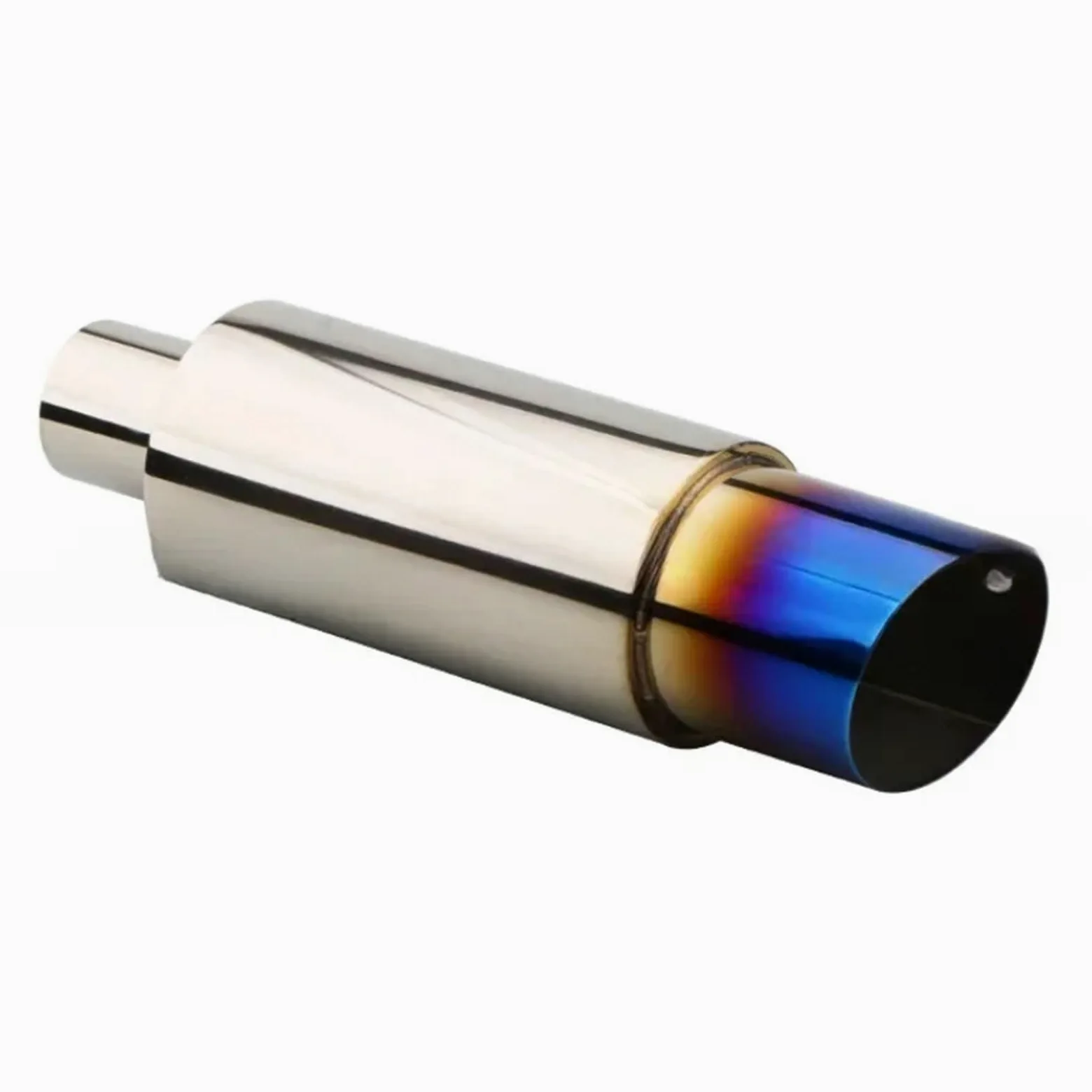 Extremos tubo escape coche Silenciador Escape Coche Tambor Recto Universal Garganta Larga Tubo Modificado Automóvil De Acero Inoxidable Con Rejilla(Plata)