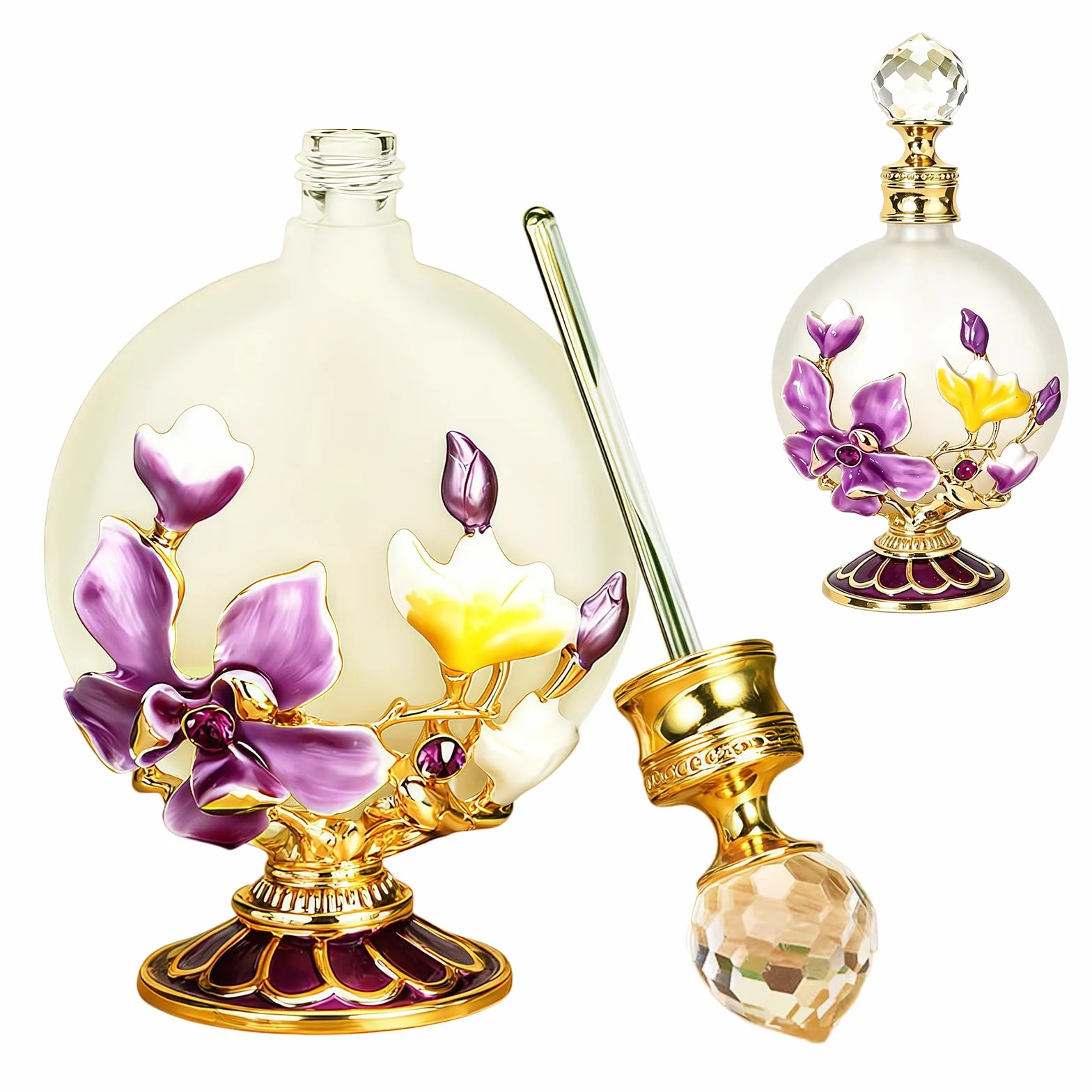 Joyeee Botellas de perfume de vidrio vacías 30 ml con magnolia rosa, frascos portátiles de aceite esencial vintage