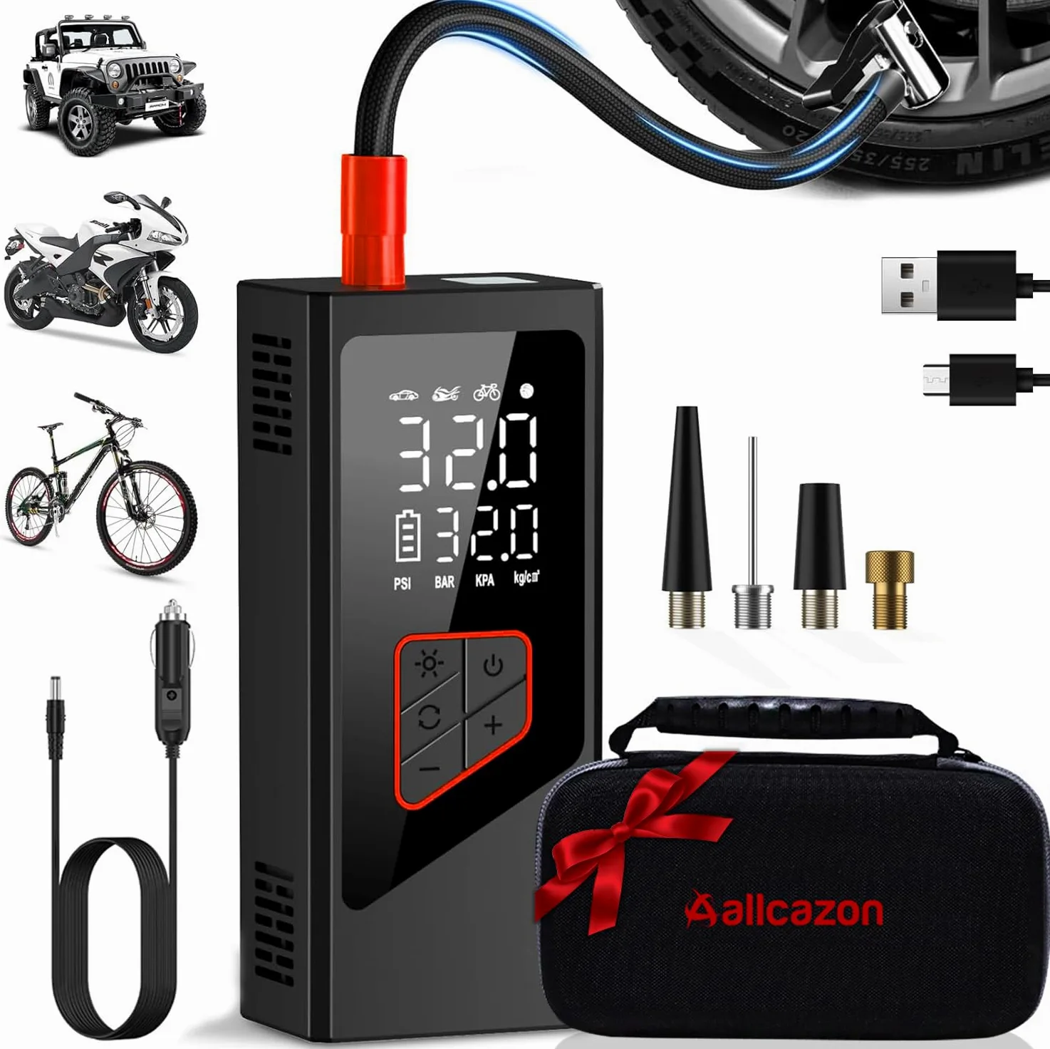 Inflador de neumáticos, compresor de aire portátil, inflador de neumáticos portátil de 150 PSI para automóvil, bomba de aire para neumáticos de automóvil con herramientas de medidor de presión de