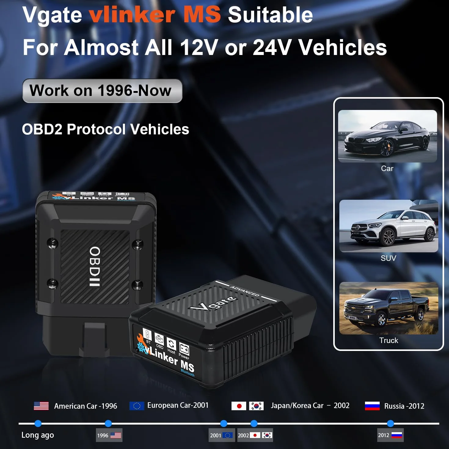 Vgate vLinker MS Bluetooth MFI Herramienta de diagnóstico OBD2 Lector de códigos de avería Adaptador de Coche Compatible con OBDII Check Engine Light para iOS, Android y Windows.