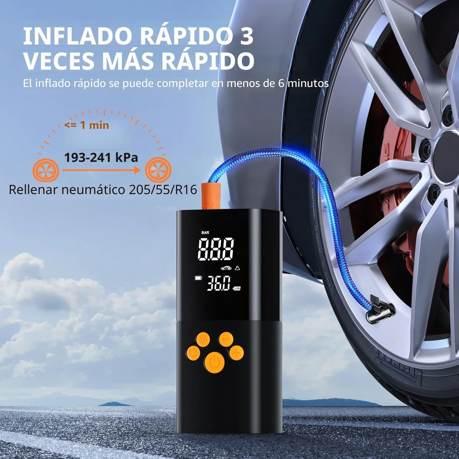10000Mah Compresor Aire Portatil,160PSI & 2X inflador Ruedas Coche con Doble LCD Digital, inflador electrico luz LED, Manómetro, Apagado Automático para Coche, Moto, Bicicleta, Anillo de Natación