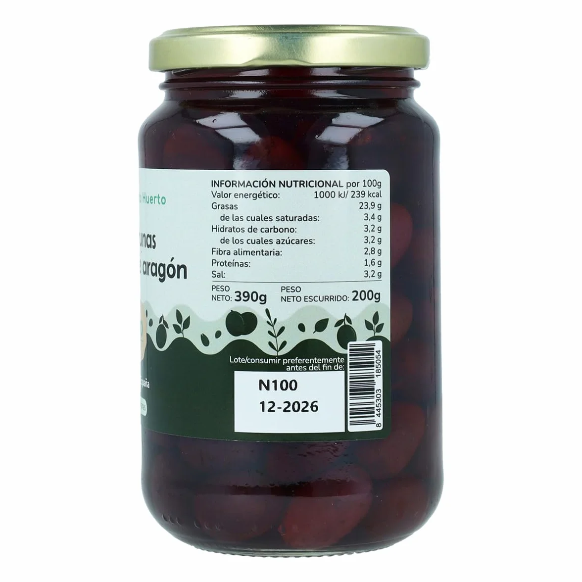 Aceituna Negra de Aragón Ecológica ECO 350g Escurrido - Aceituna Negra Orgánica con Orégano y Sal Marina