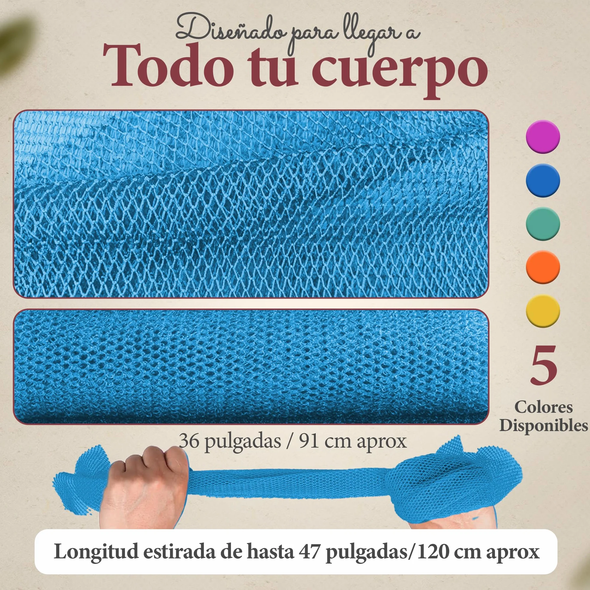 Esponja Africana Auténtica Ghana Exfoliante Corporal Ducha Baño con Cordón Red Malla Larga para Cuerpo y Espalda Piel Suave Azul