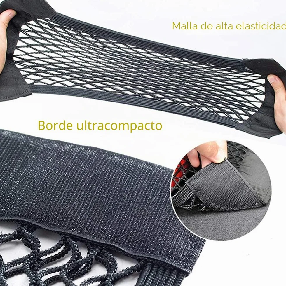 EINESIN Red de Almacenamiento, Nailon, Bolsa de Organizador Tronco de Coche con Redes de Bolsillos Elástica, Botellas, comestibles, Negro, para Carro de automóviles