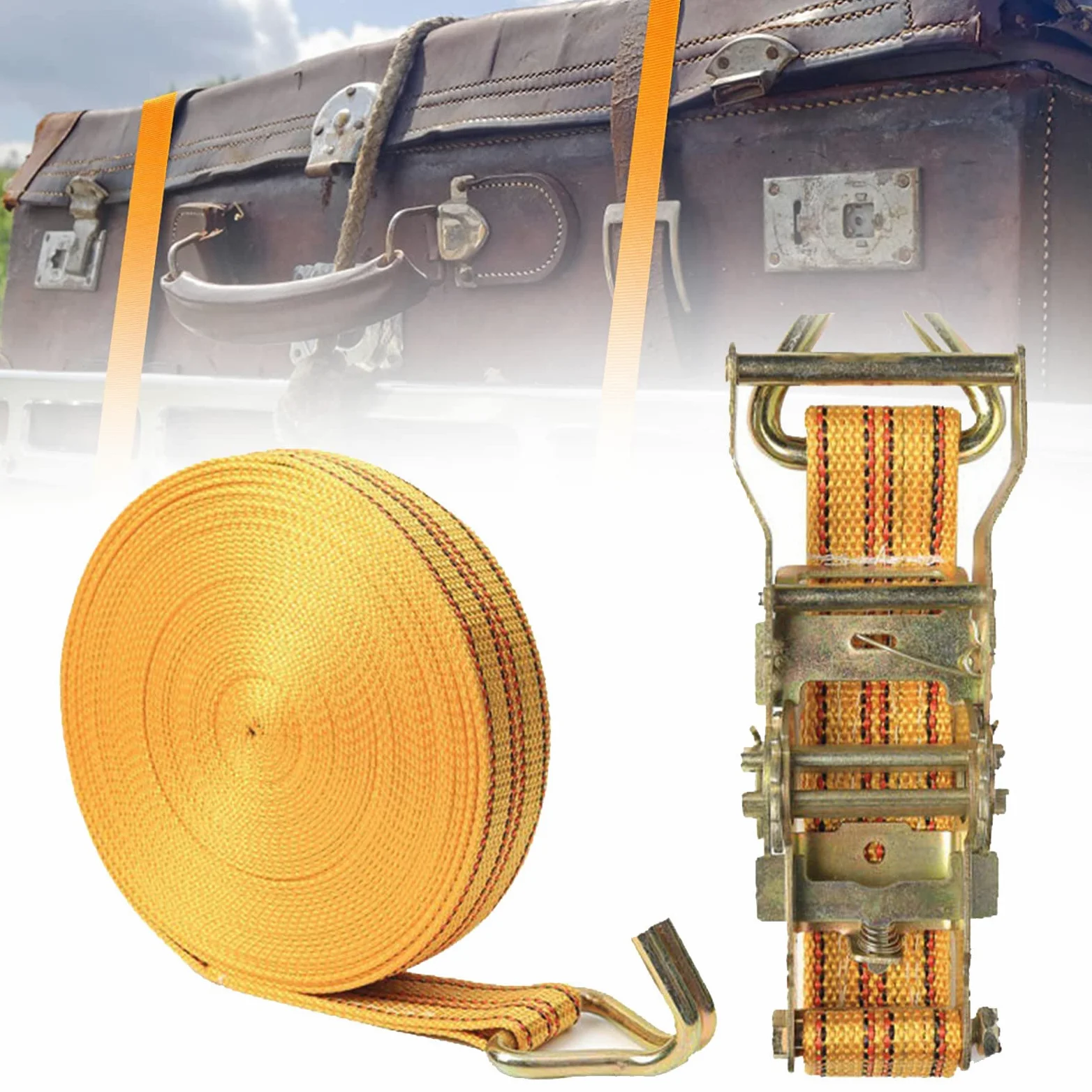 Correa de amarre de trinquete de alta resistencia, correas tensoras, correas de amarre, amarre de trinquete automotriz de 2000 kg, equipaje de carga de amarre con liberación rápida, 4 cm * 15 m (4 c