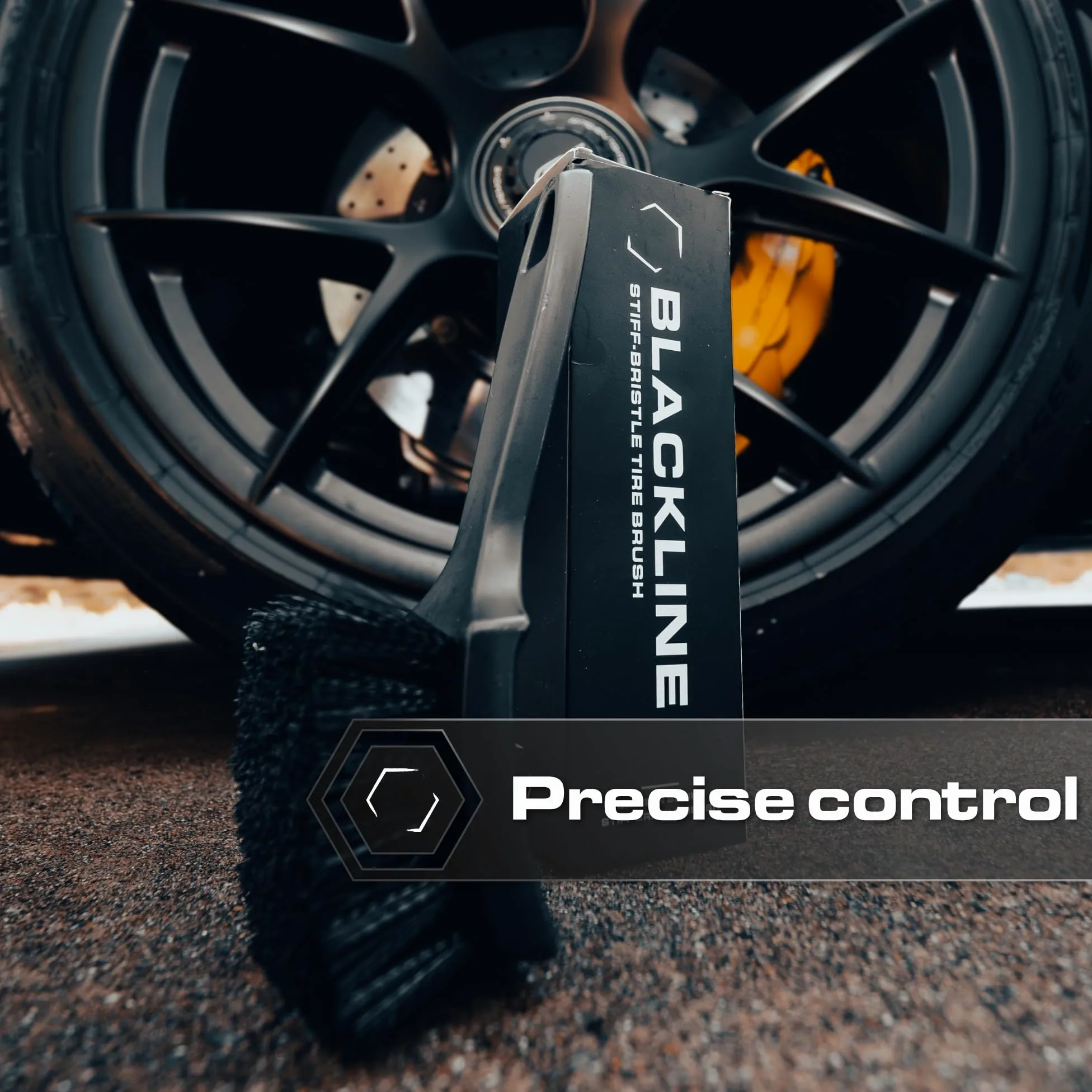 Blackline Cepillo de neumáticos de cerdas rígidas, herramienta de detalles de coche resistente para neumáticos, cepillo de limpieza profunda de alto rendimiento, ideal para eliminar suciedad y