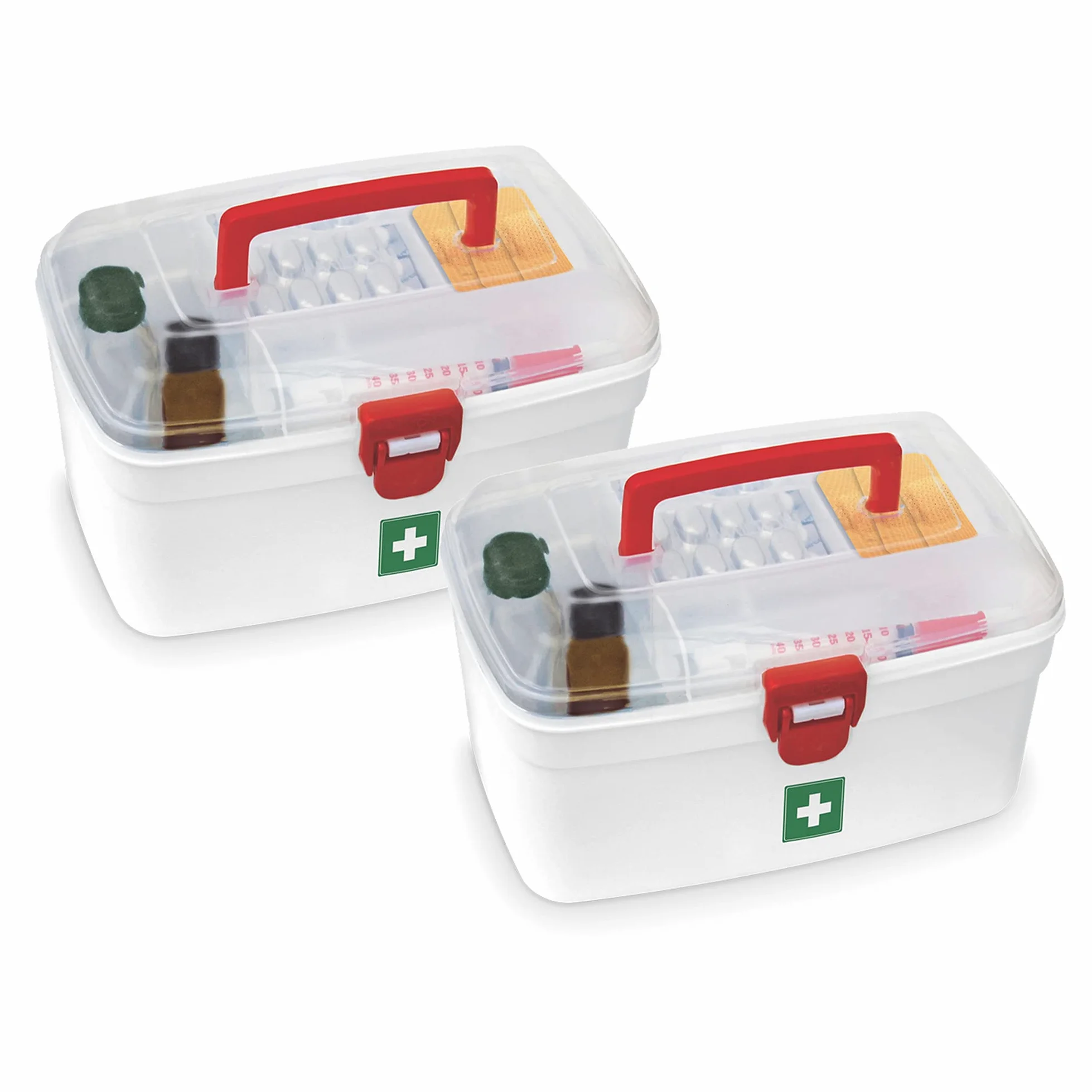 Milton Caja médica, caja de almacenamiento vacía de primeros auxilios, organizador, kit de emergencia familiar, bandeja desmontable, fácil acceso con una tapa transparente con cerradura, color blanco