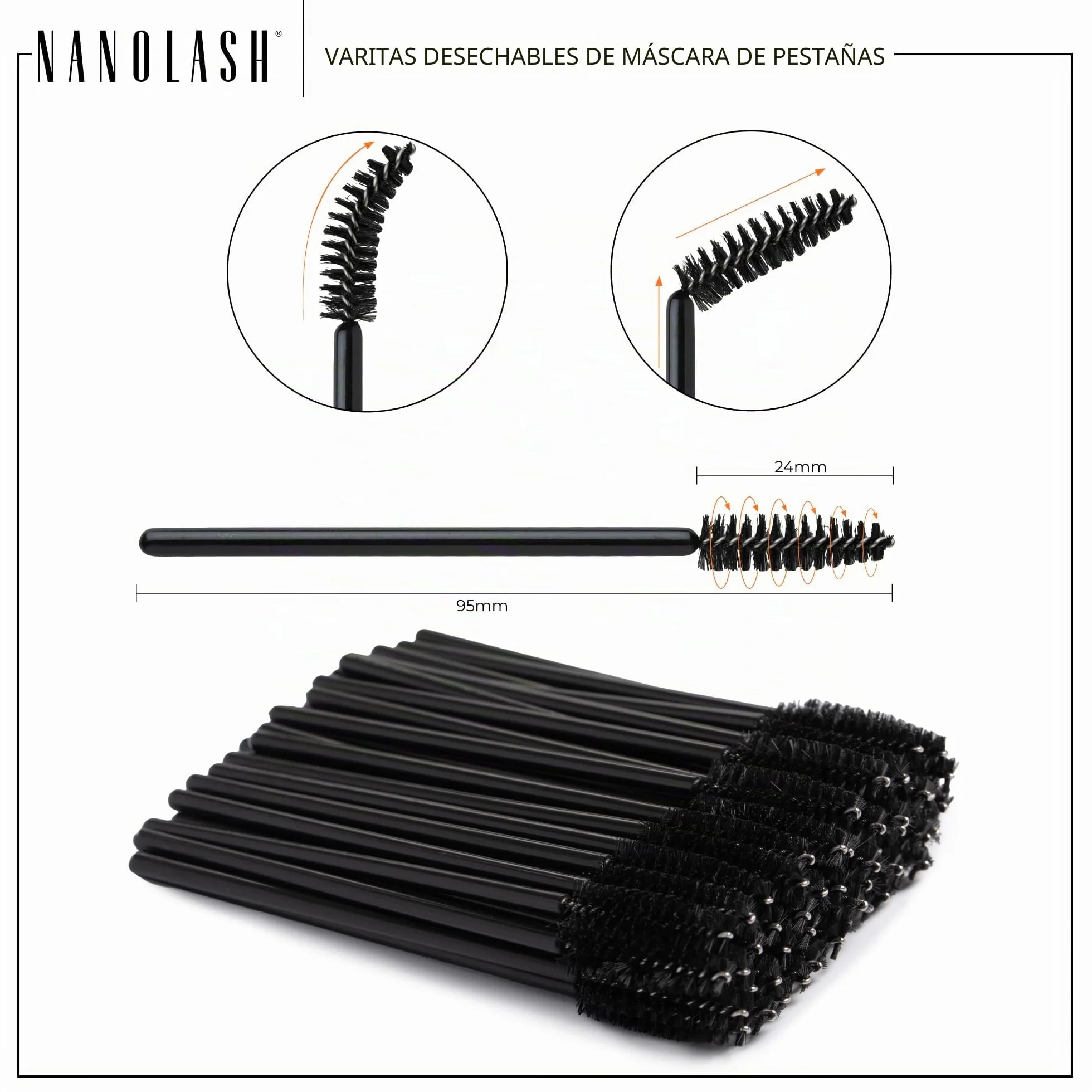 Nanolash Desechables Cepillos para Pestañas y Cejas 50 Piezas