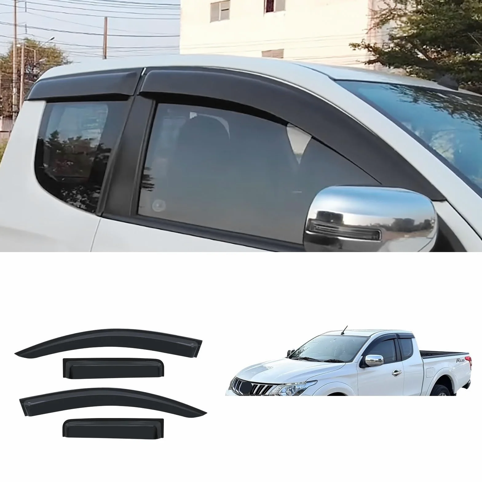 LUTFI Deflectores Viento Protectores Visera De Ventana Lateral para L200 para Triton 2015-2023 Deflector Lluvia Y Sol Protectores Weathershield Negro Accesorios Adicionales Cabina