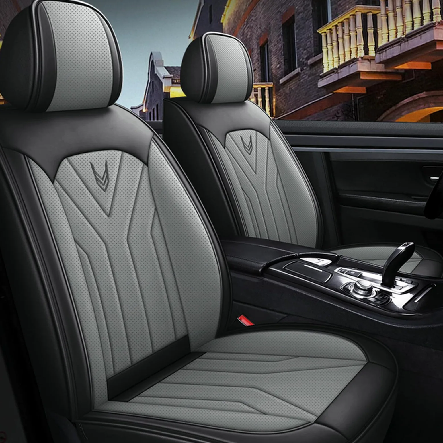 Juego de 2 fundas para asientos delanteros de coche para Mercedes-Benz Clase C C250 C220 C200 C180 GLK 200 220 250 300 320 350 E V A GLA impermeable PU cuero (gris)