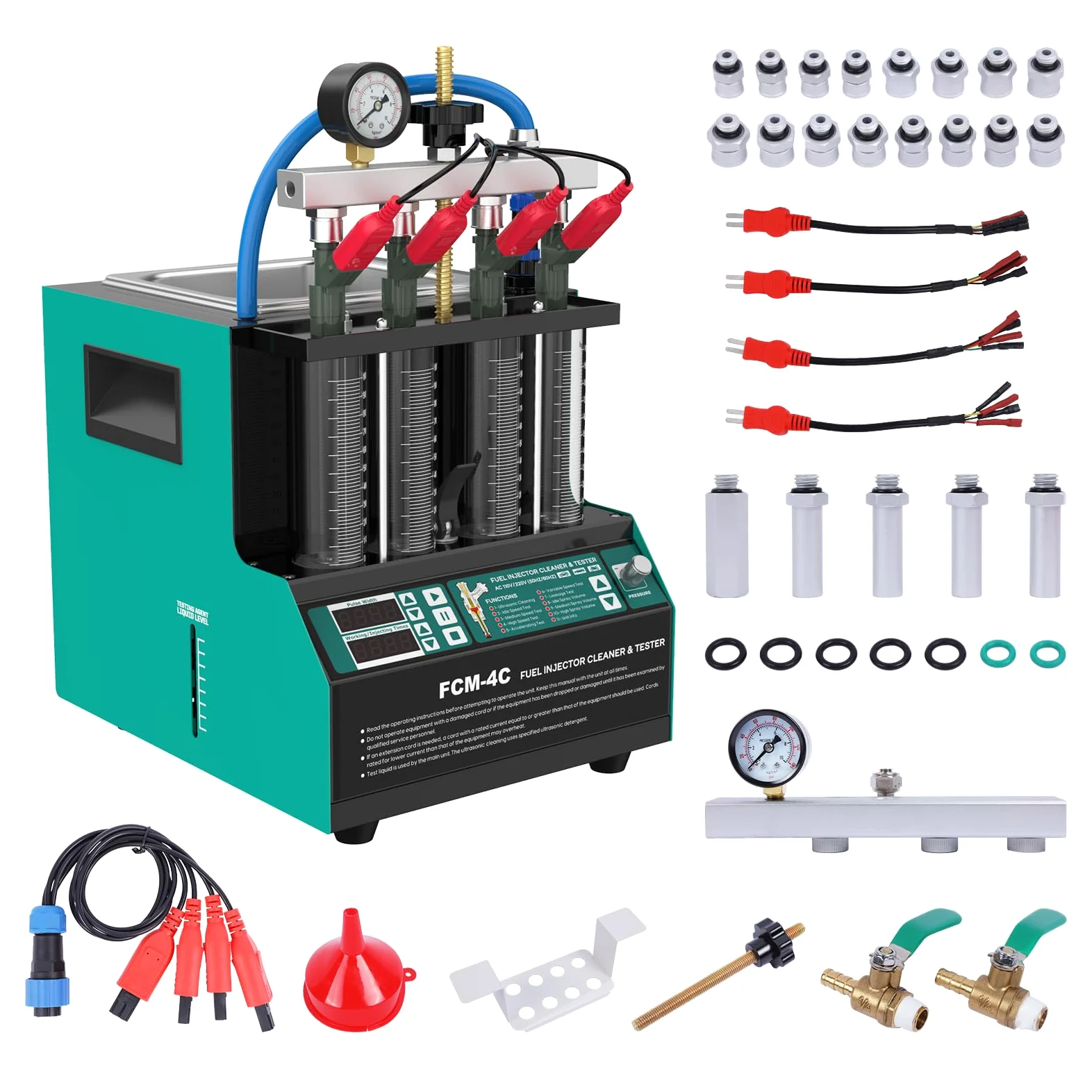 PLAYOCCAR Kit Limpiador y probador de inyectores de Combustible, 4 Cilindros, ultrasónico, para Coches y Motocicletas de Gasolina y diésel