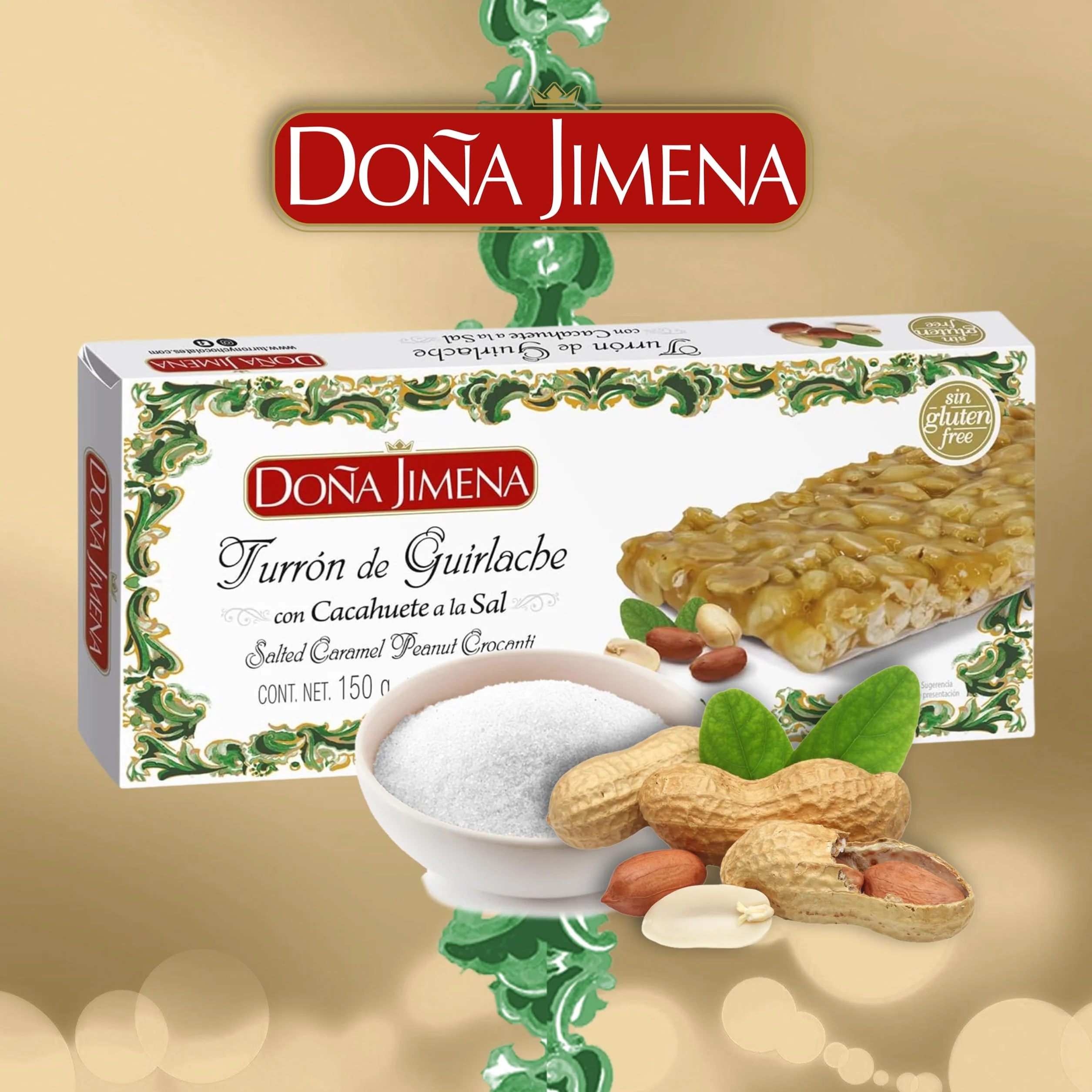 DOÑA JIMENA Turrón Guirlache de Cacahuete 150g Miel y Sal Sin Glúten