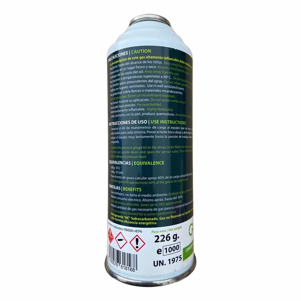 Gasica D2 Gas Refrigerante Orgánico Ecológico 226g Sustituto R12 R134A