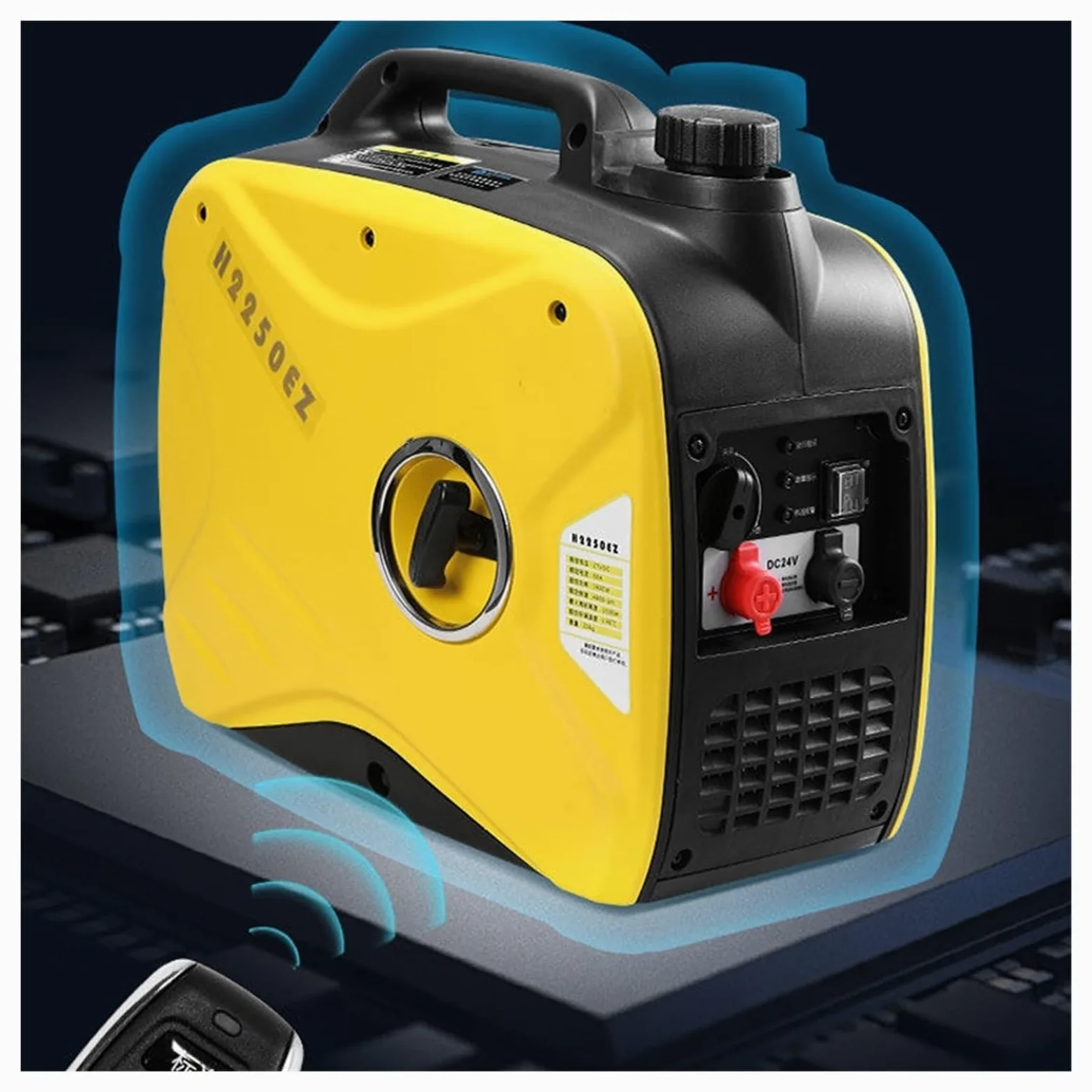 Aire acondicionado de estacionamiento de 24 V, generador automático de gasolina, arranque remoto, vehículo de carga de CC, silencioso, pequeño diésel Para bricolaje(Yellow)